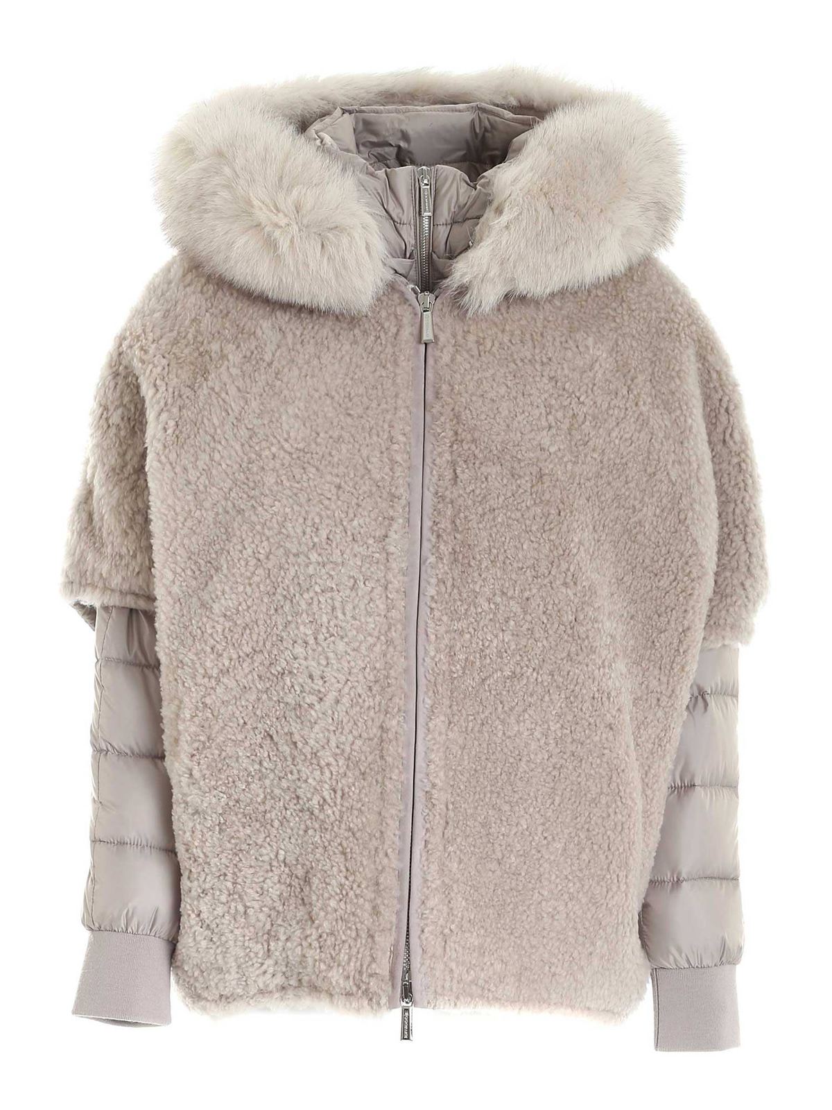 Removable down bomber jacket in grey 