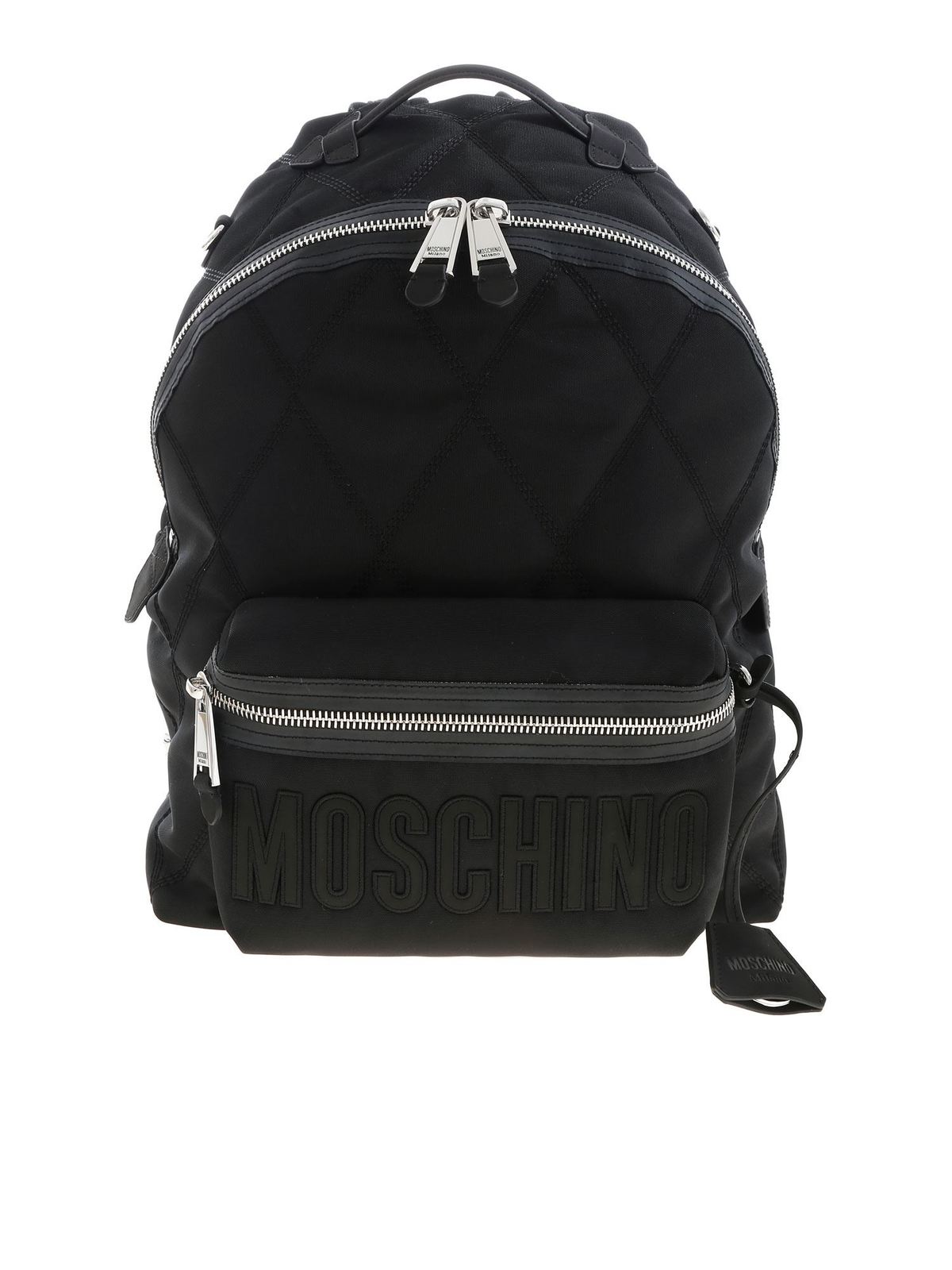 MOSCHINO BLACK QUILTED BACKPACK WITH LOGO