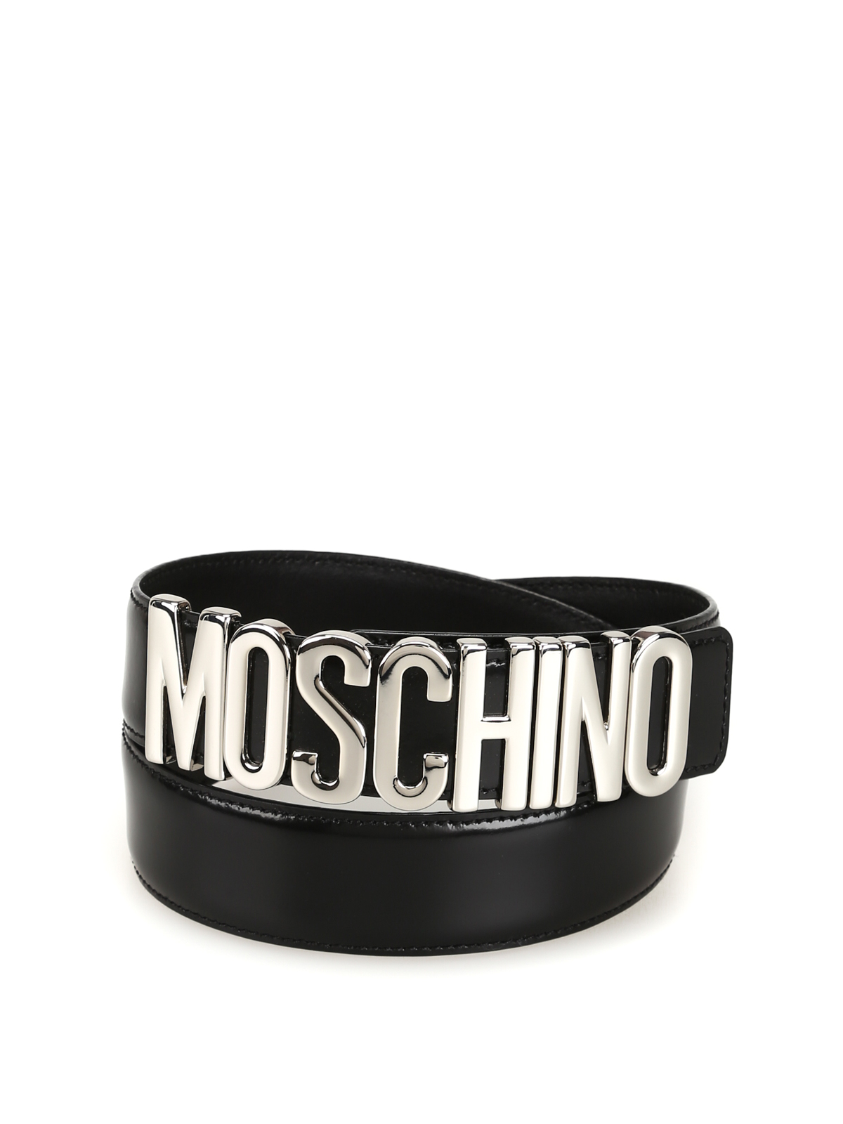 Belts Moschino - Logo lettering black patent leather belt - 801280071555