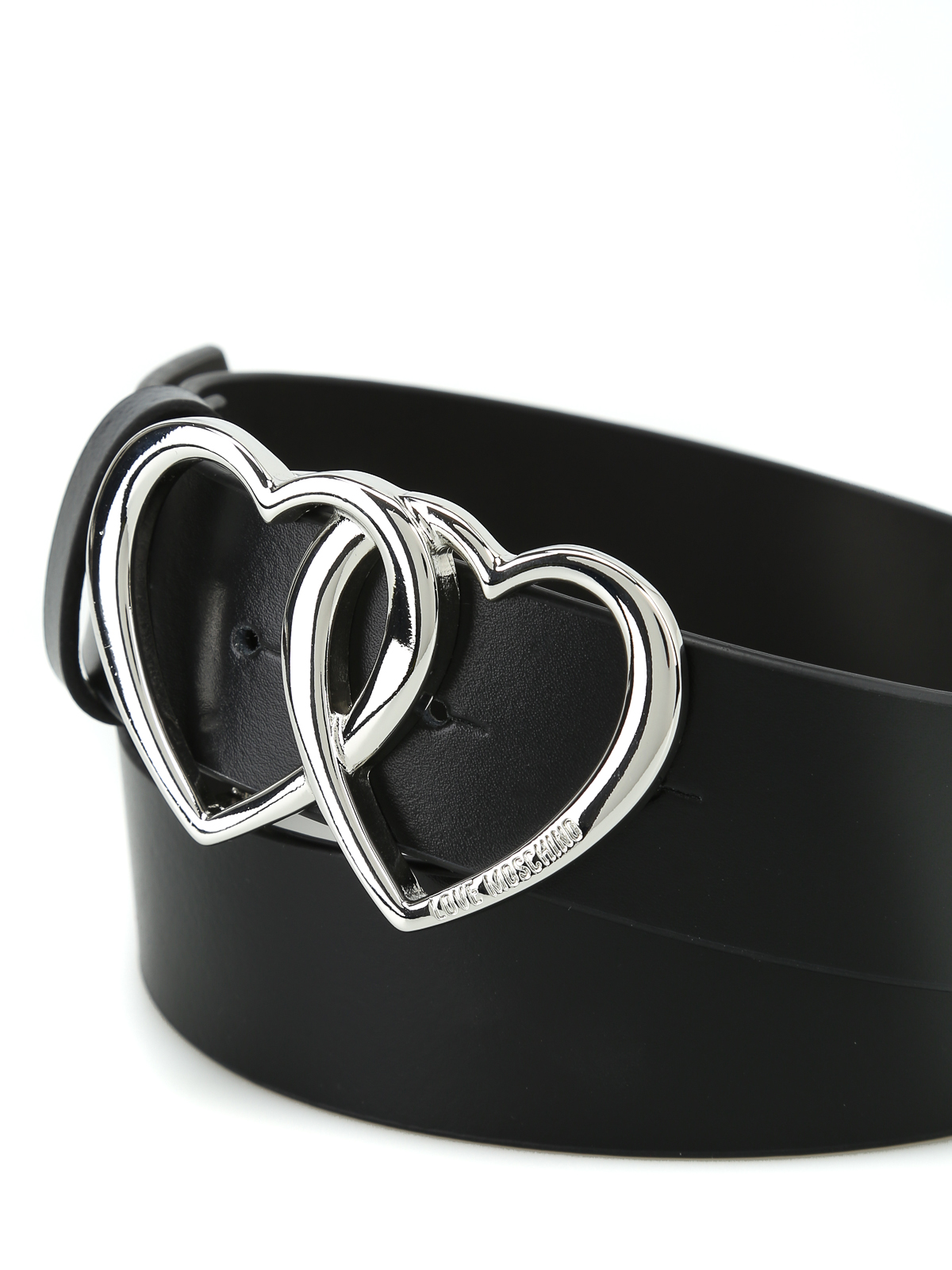 Heart buckle black leather belt by Moschino - belts | iKRIX