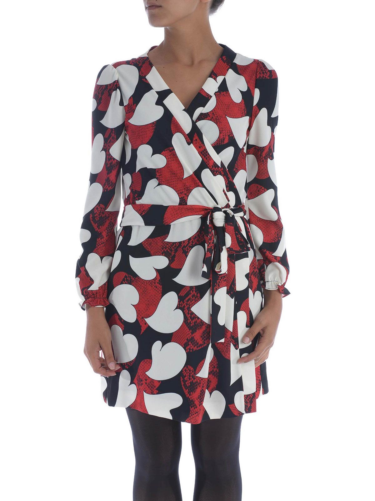 Hearts print belted wrap dress ...