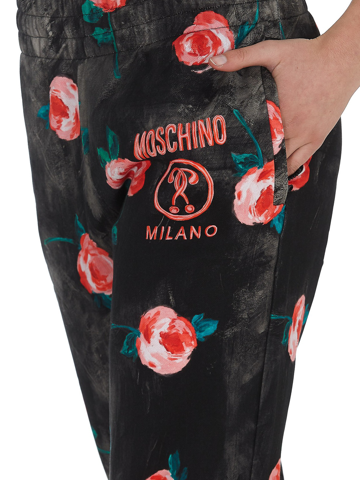 Tracksuit bottoms Moschino - Rose-patterned sweatpants with side 