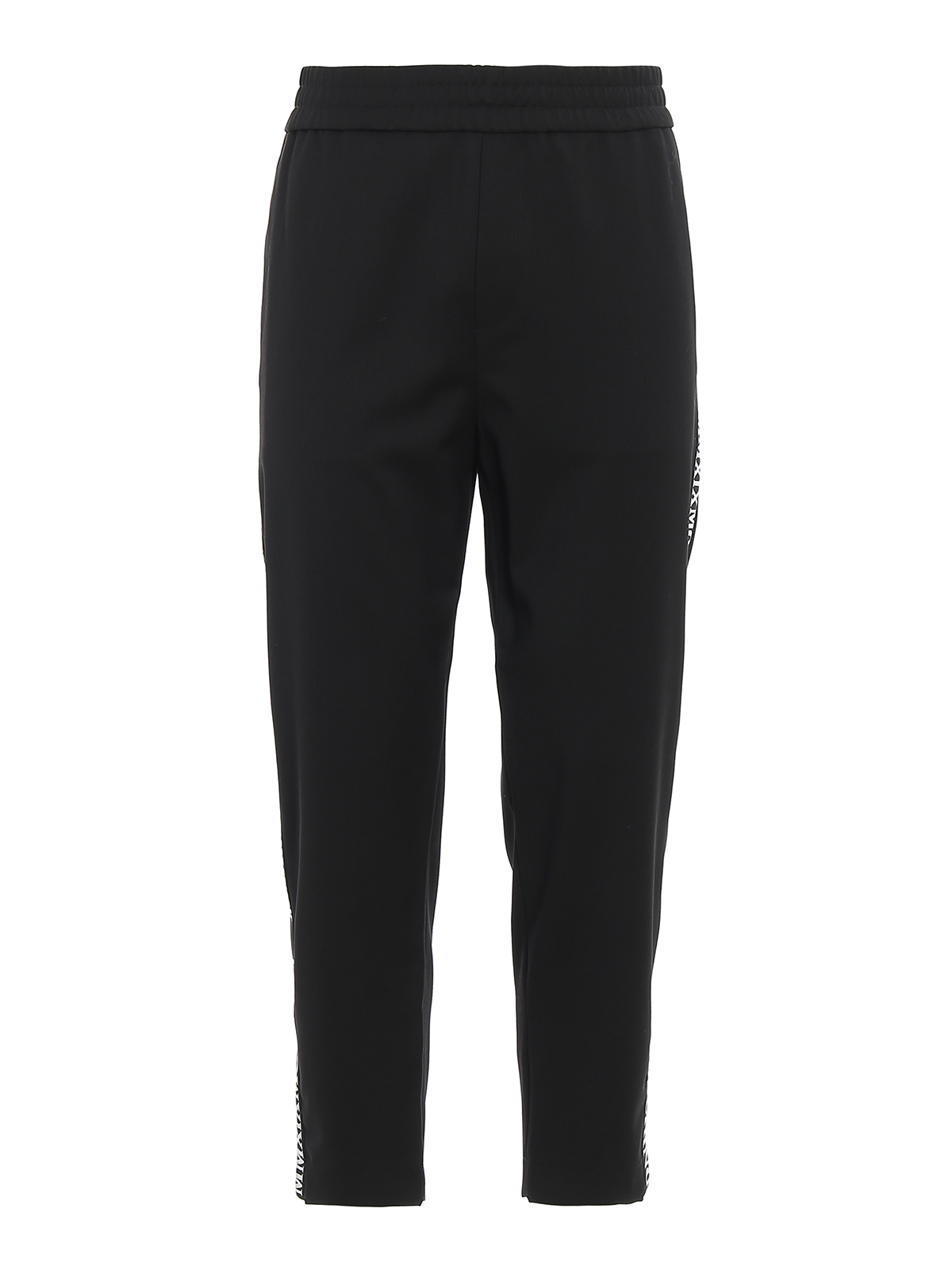 MOSCHINO WOOL BLEND TROUSERS WITH LOGO BANDS