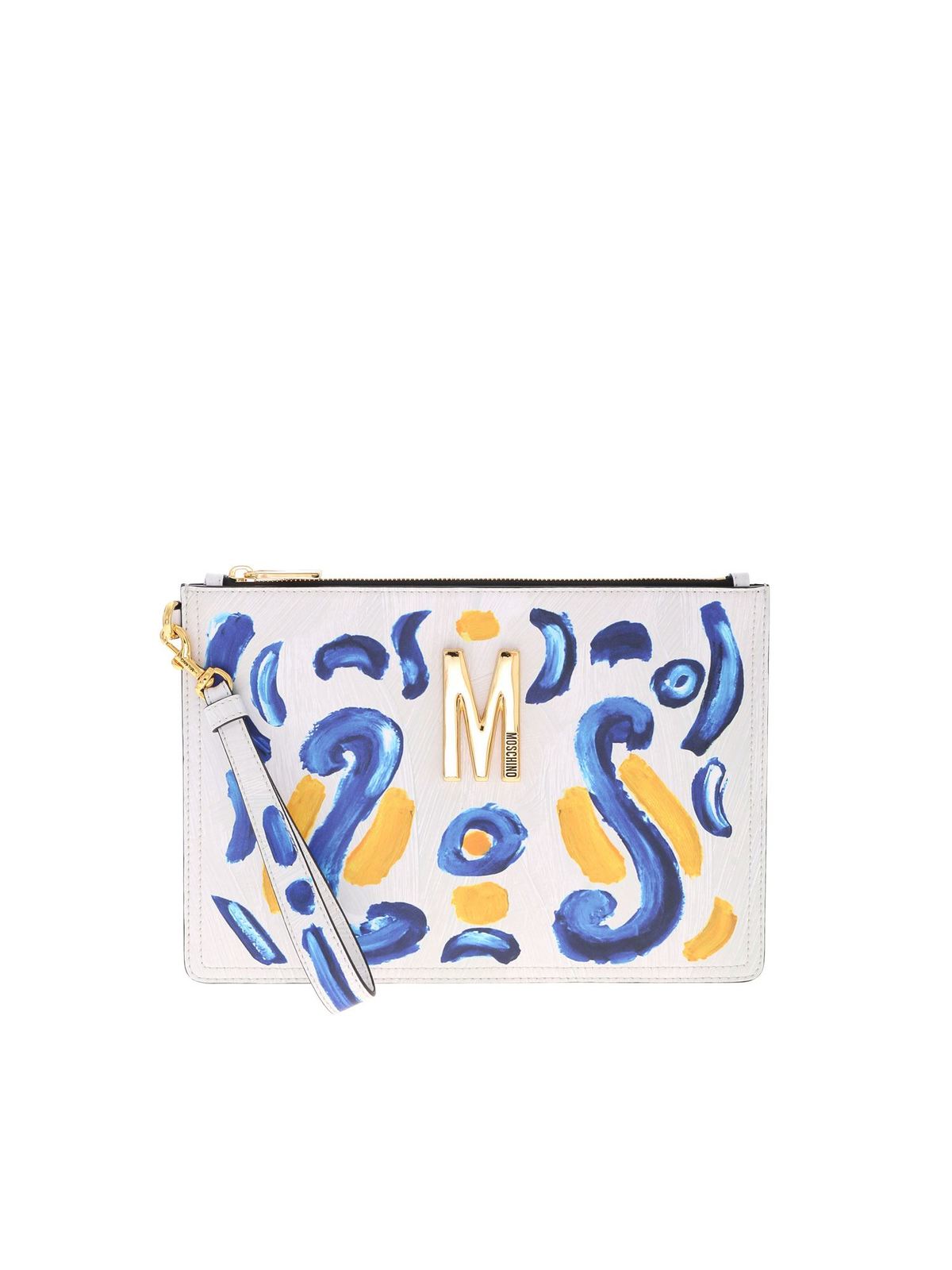 MOSCHINO MAJOLICA PRINT CLUTCH BAG IN SHADES OF GREY