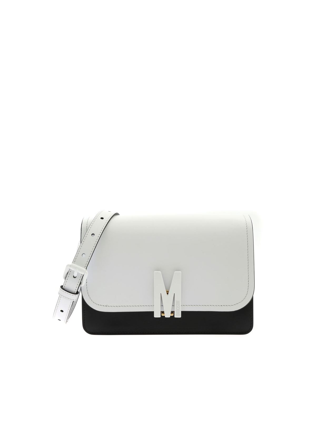 MOSCHINO M BICOLOR SHOULDER BAG IN WHITE AND BLACK
