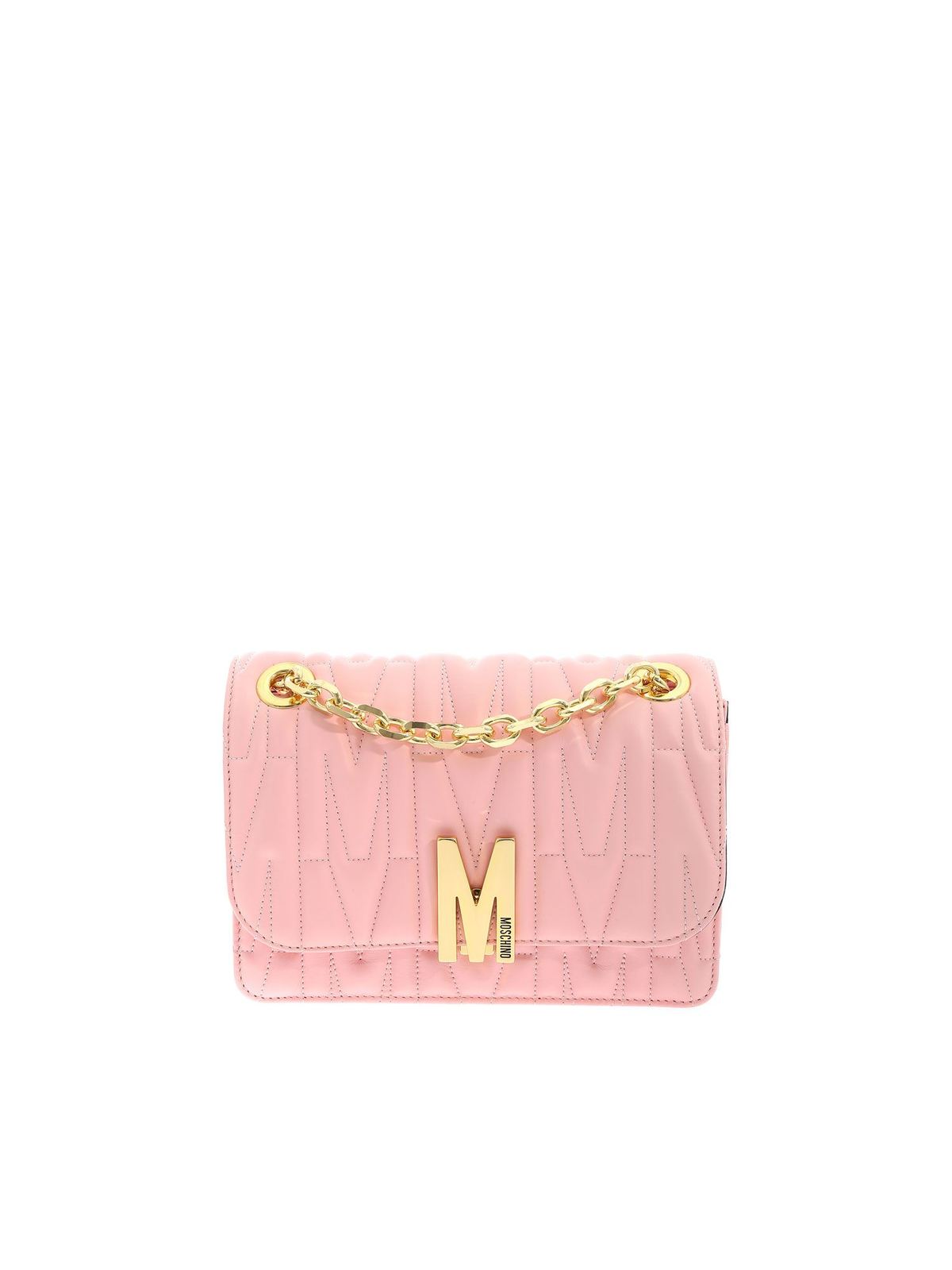 MOSCHINO M QUILTED PINK LEATHER SHOULDER BAG