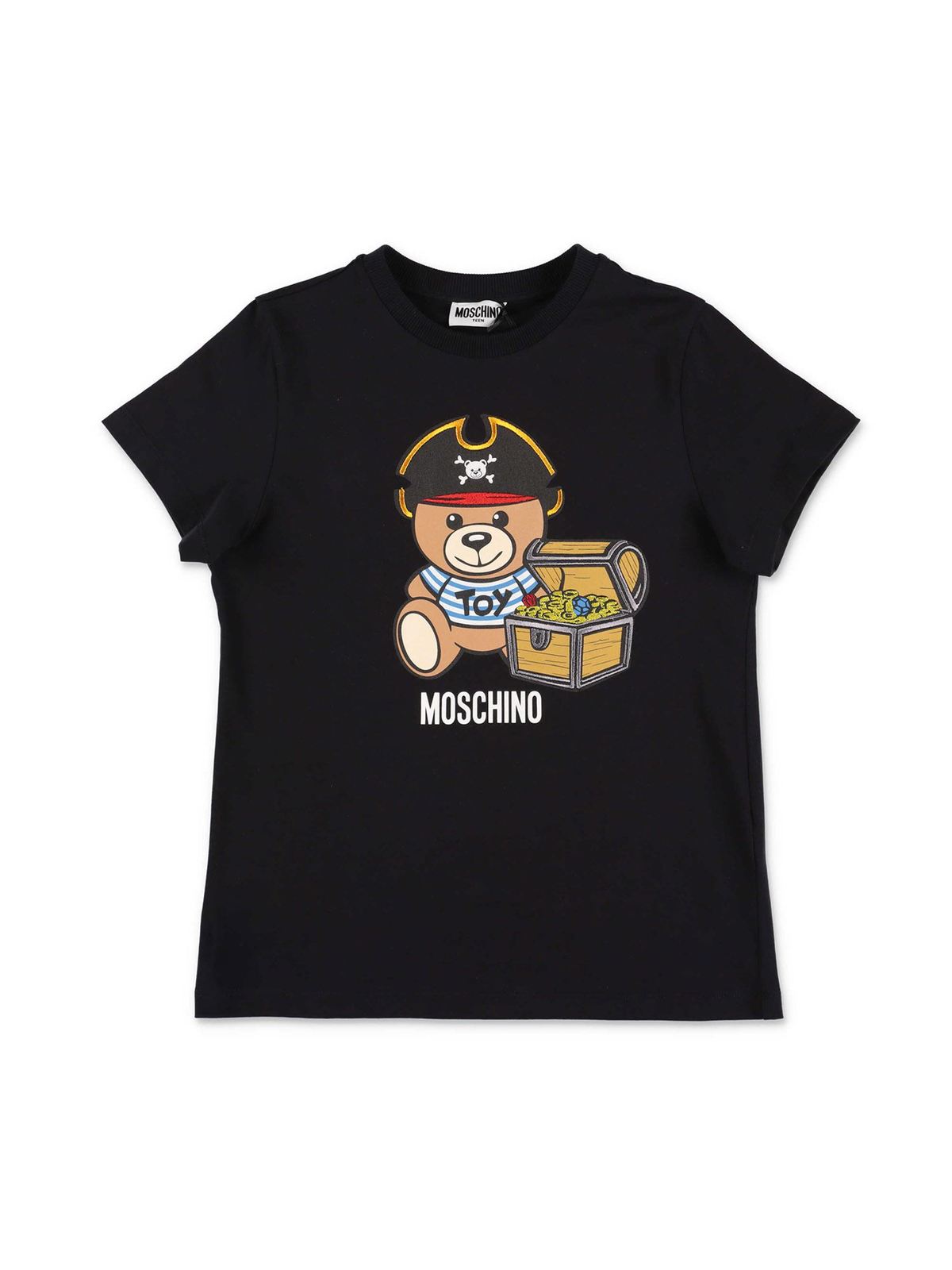 Moschino Blue Jersey T-shirt With Teddy Bear Print In Black