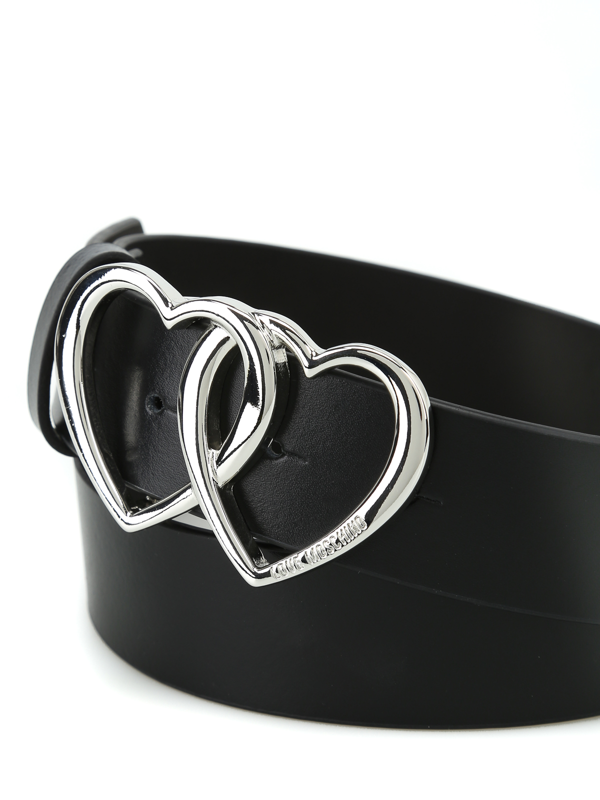 Heart buckle black leather belt 