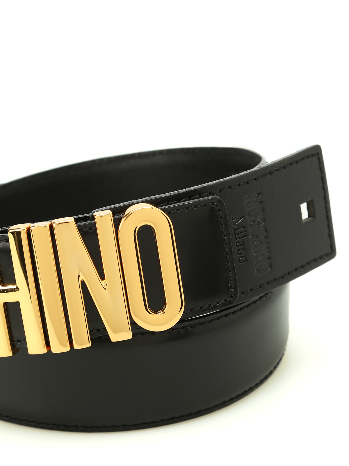 moschino logo leather belt