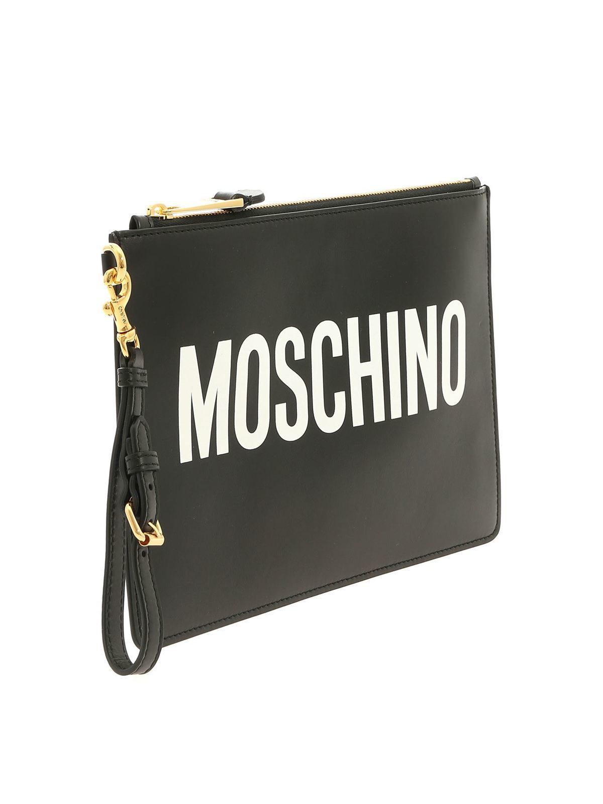 Moschino - Logo print leather clutch 