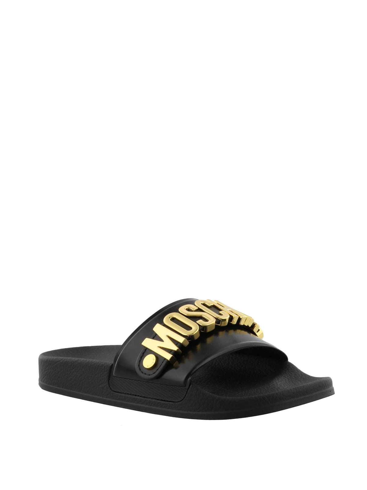 Moschino - Gold-tone logo slide sandals 