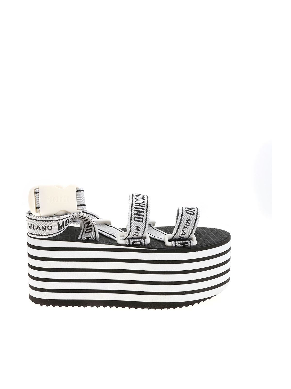 moschino logo tape wedge sandals