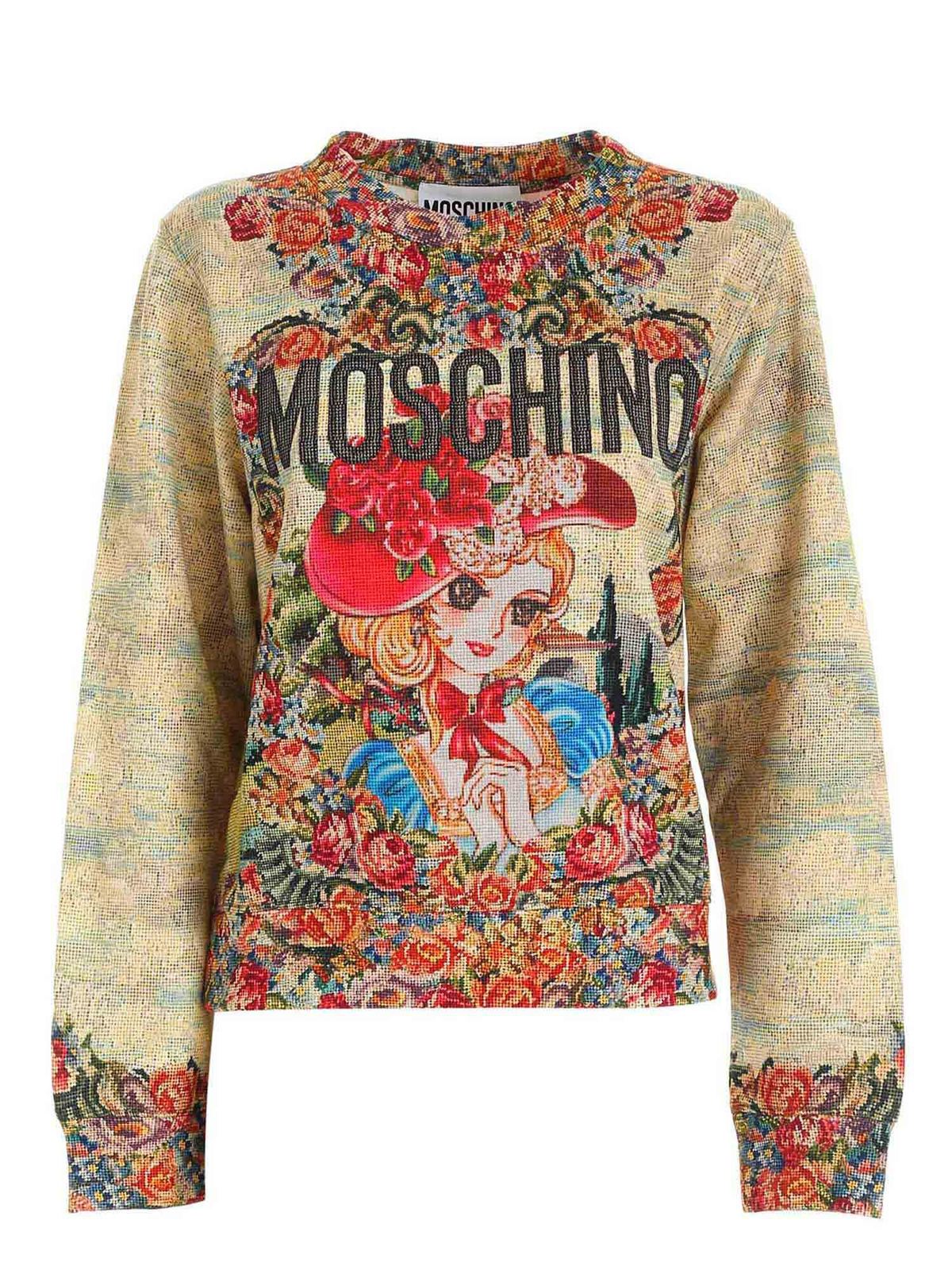 Sweatshirts & Sweaters Moschino - Cross stitch effect print multicolor ...