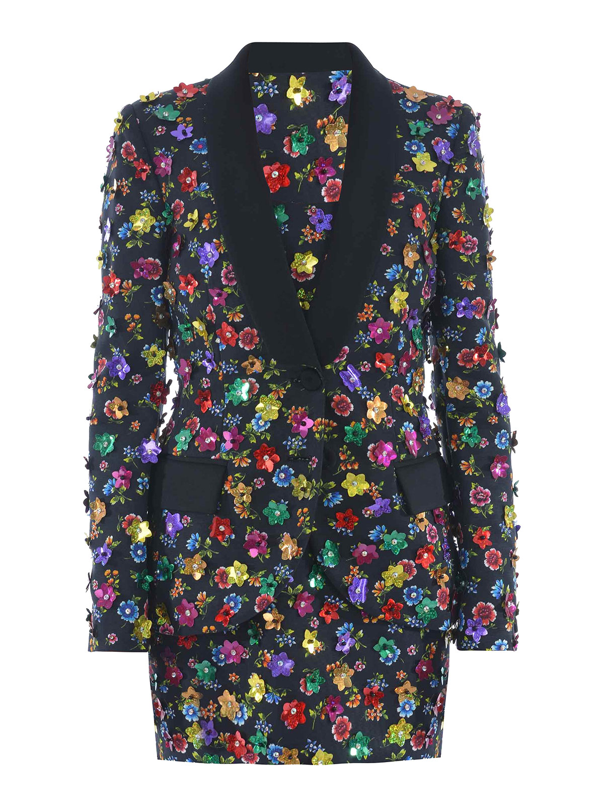 3D flower embellished tuxedo jacket 