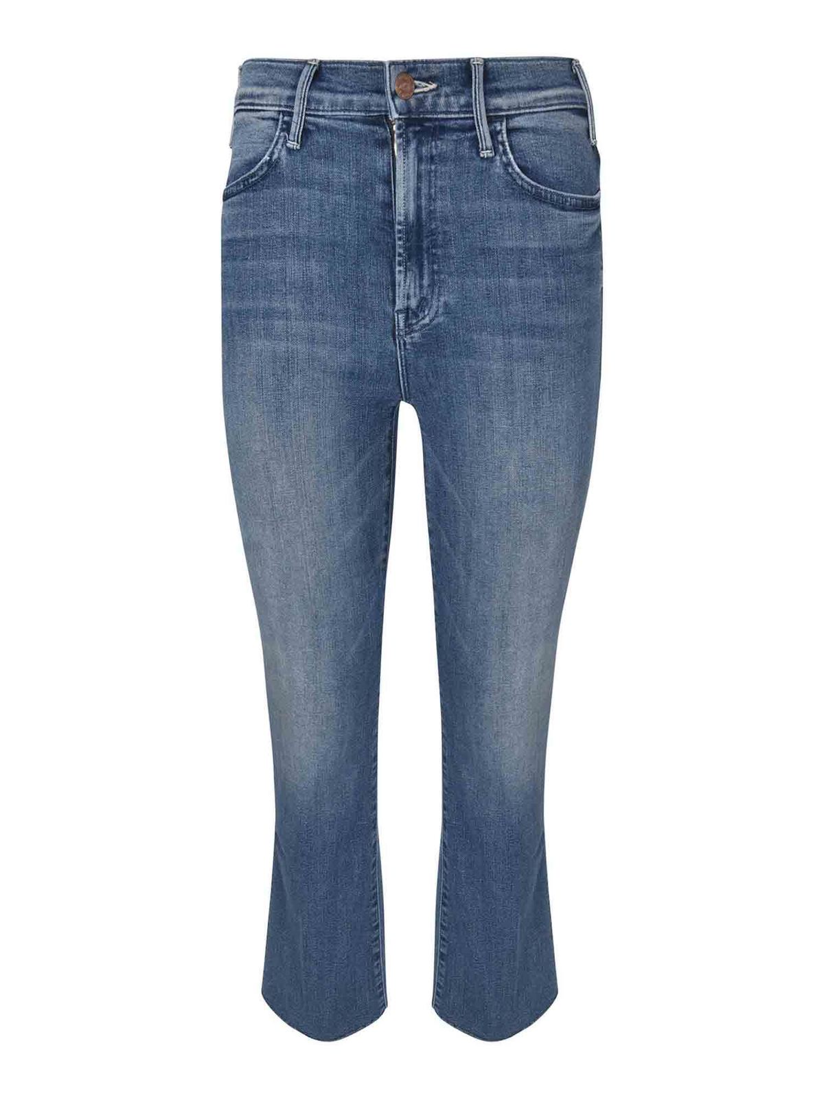 Mother - The Hustler Ankle Fray jeans in blue - straight leg jeans ...