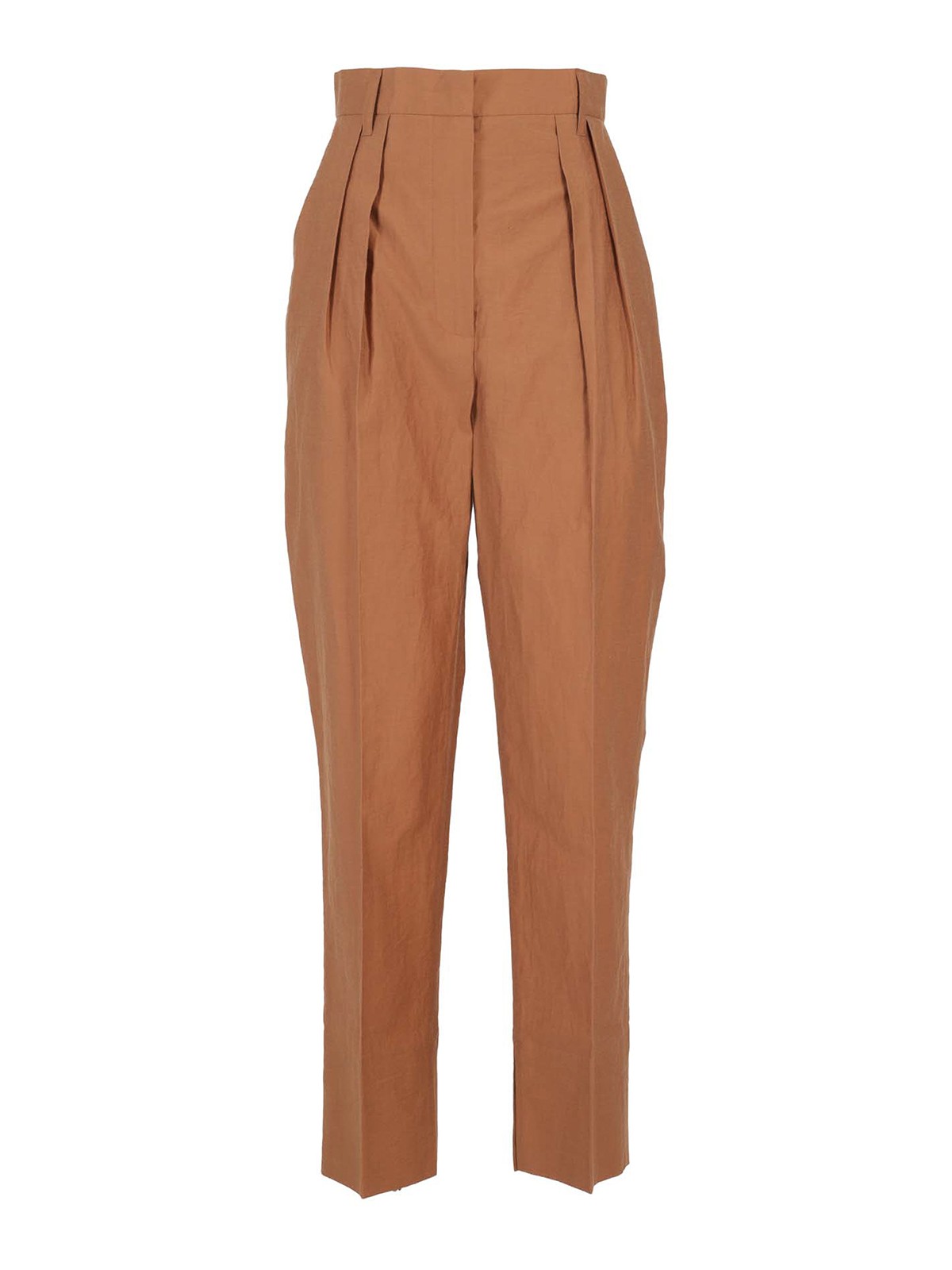 Nanushka Cropped Pleated Cotton-blend Tapered Pants In Brown