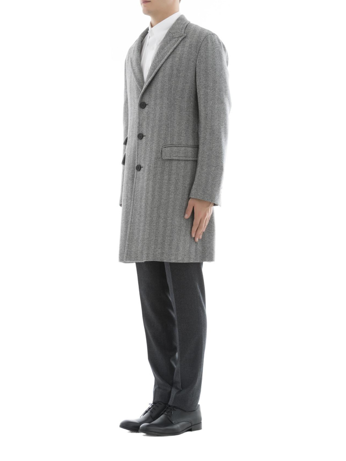 Short coats Neil Barrett Herringbone pattern wool coat BCA189F068042