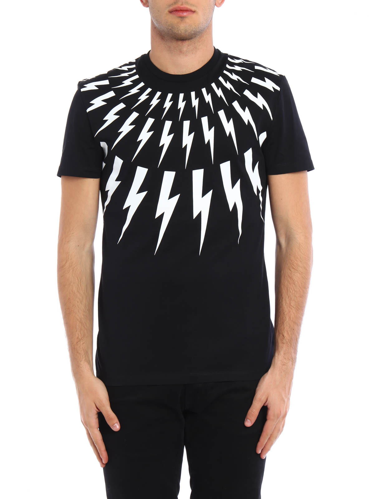 Neil Barrett Online T Shirts Thunderbolt Print T Shirt 00000085833f00s012 