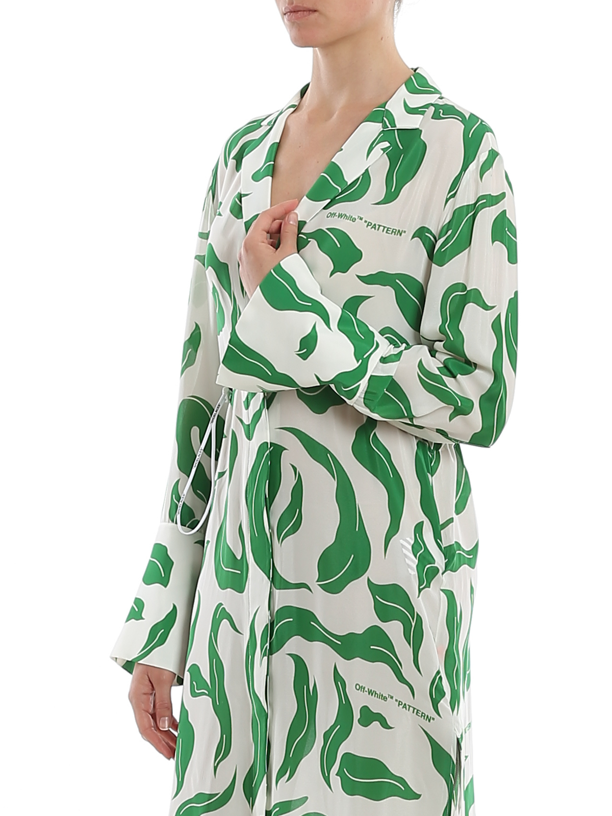 Knee length dresses Off-White - Leaves print silk blend shirt dress -  OWDB217R20H15090140