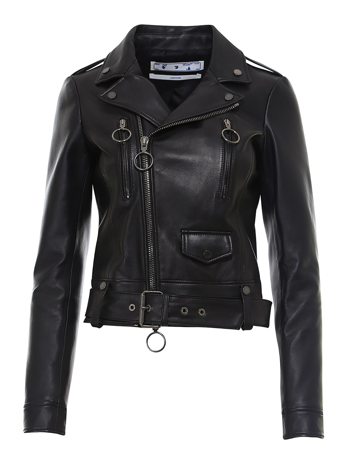 Off-White - Leather biker jacket - leather jacket - OWJG002E20LEA0011001