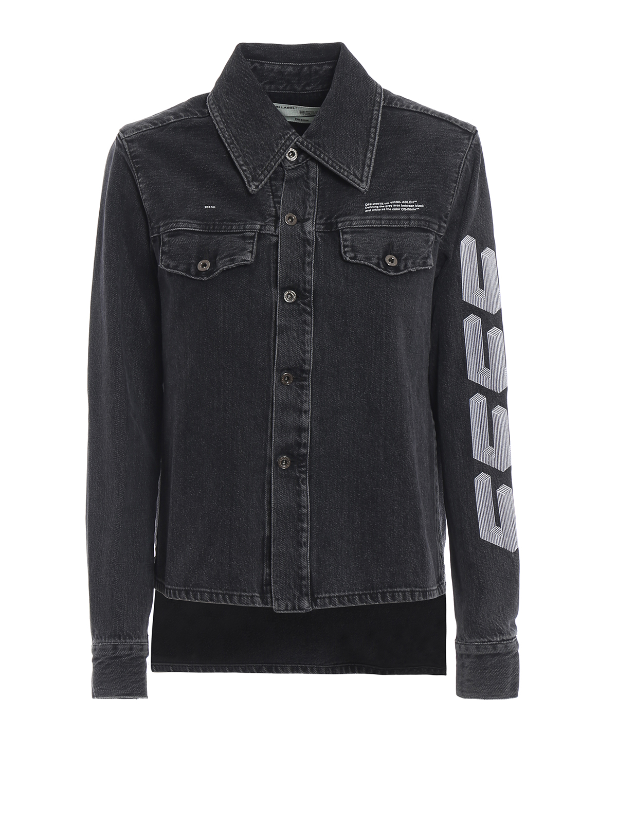 Crop front grey wash denim shirt 