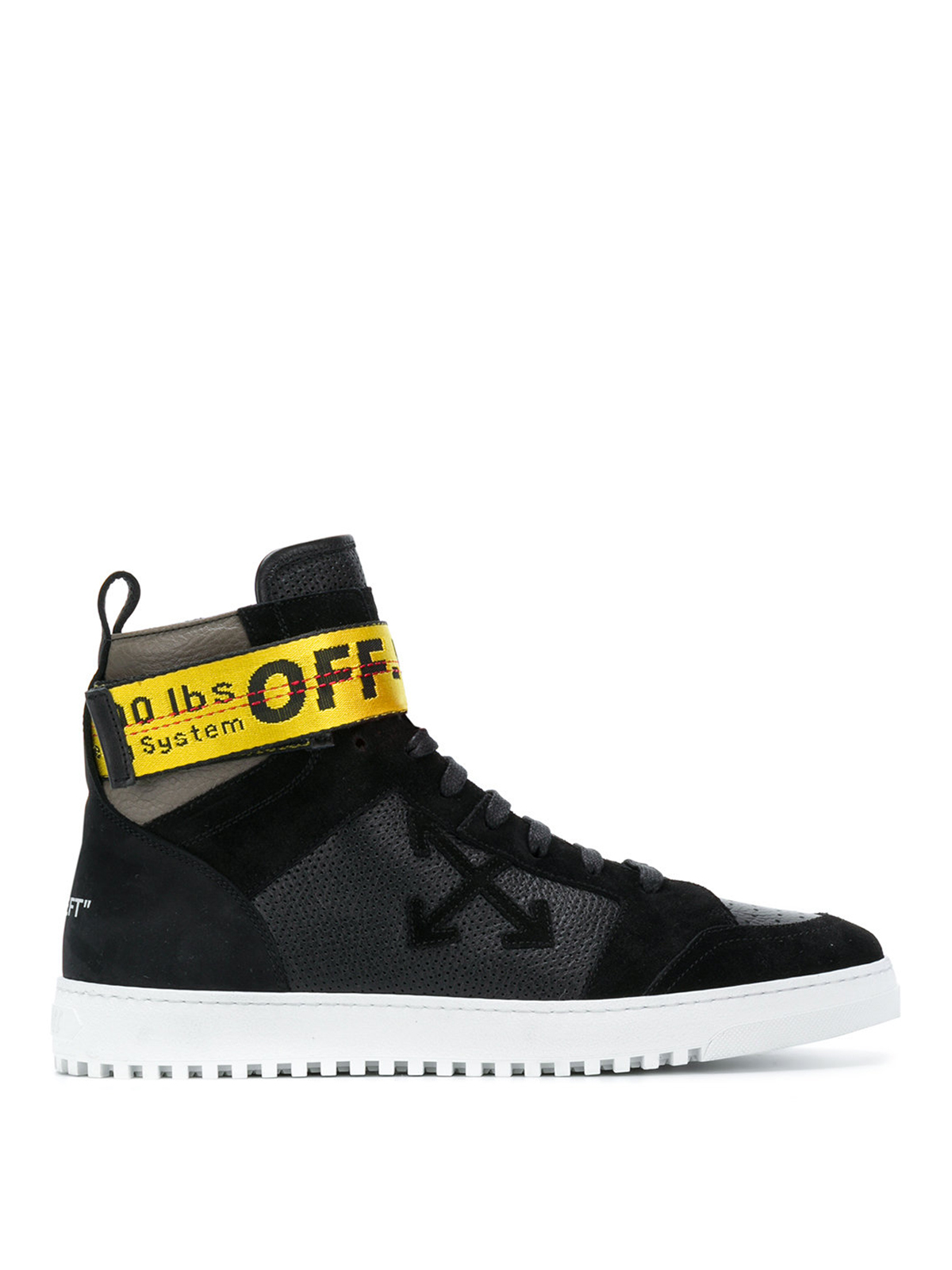 Off-White - Drilled leather high top sneakers - trainers ...