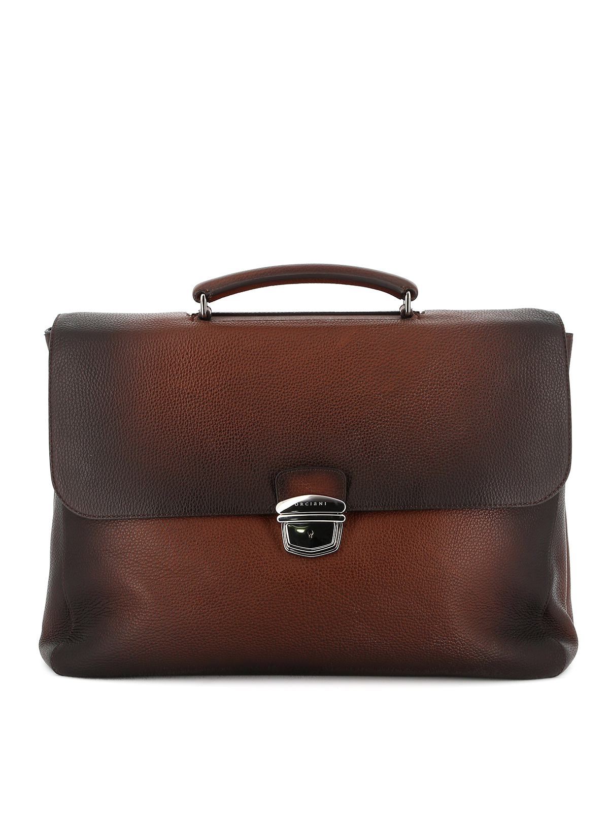 Orciani Gradient Hammered Leather Briefcase In Brown