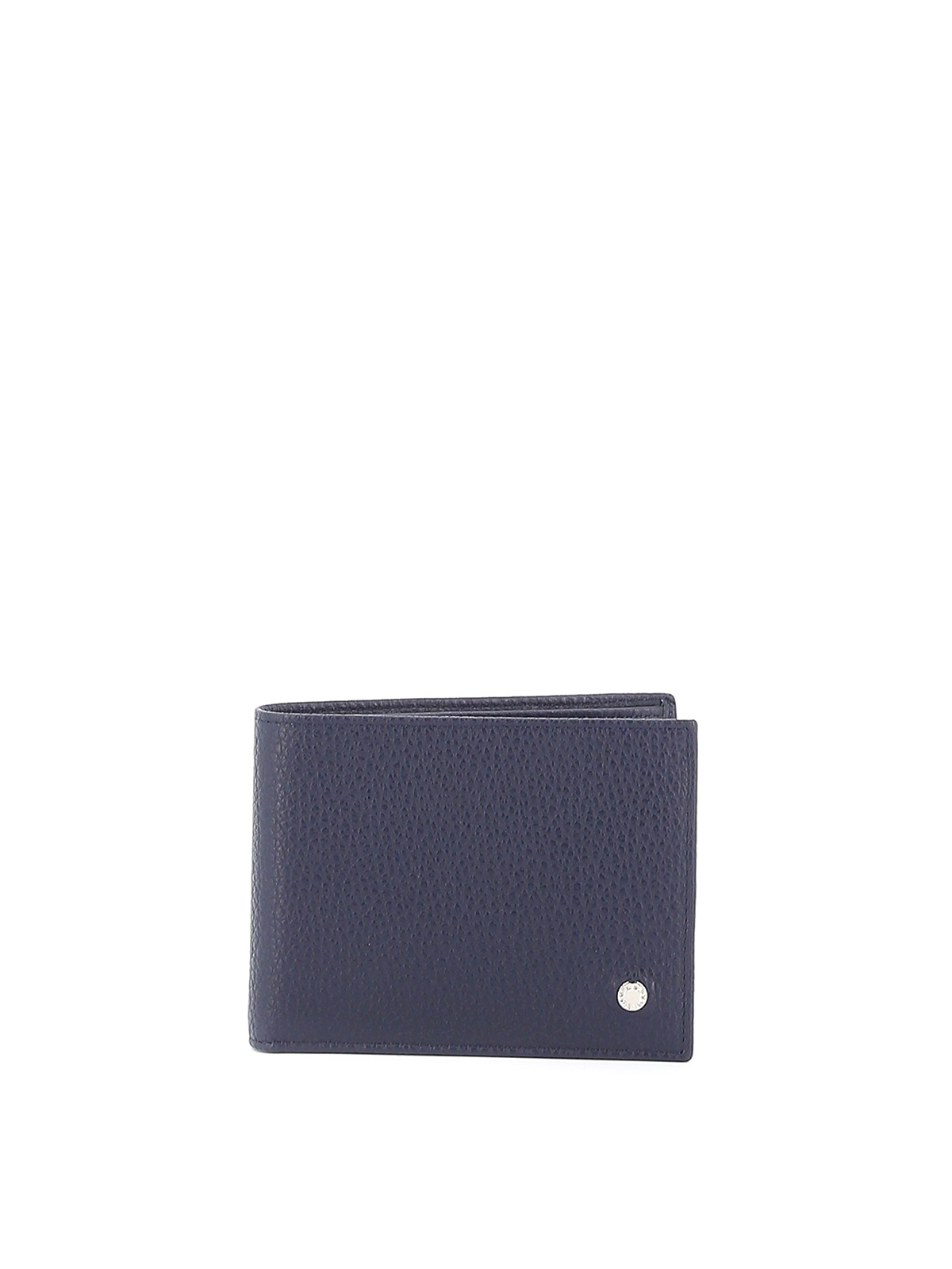 Orciani Navy Grainy Leather Bifold Wallet In Blue