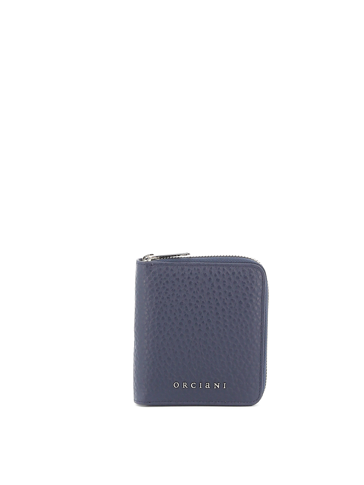 ORCIANI NAVY PEBBLED LEATHER ZIP AROUND WALLET
