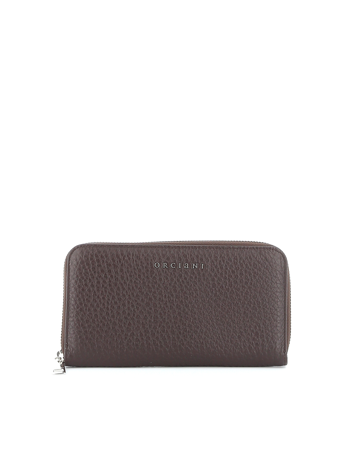Orciani Pebbled Leather Zip Around Wallet In Brown