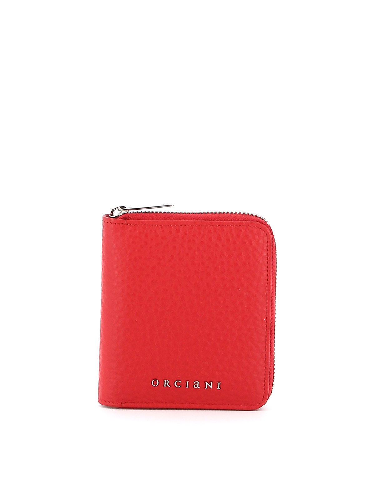 ORCIANI RED PEBBLED LEATHER ZIP AROUND WALLET