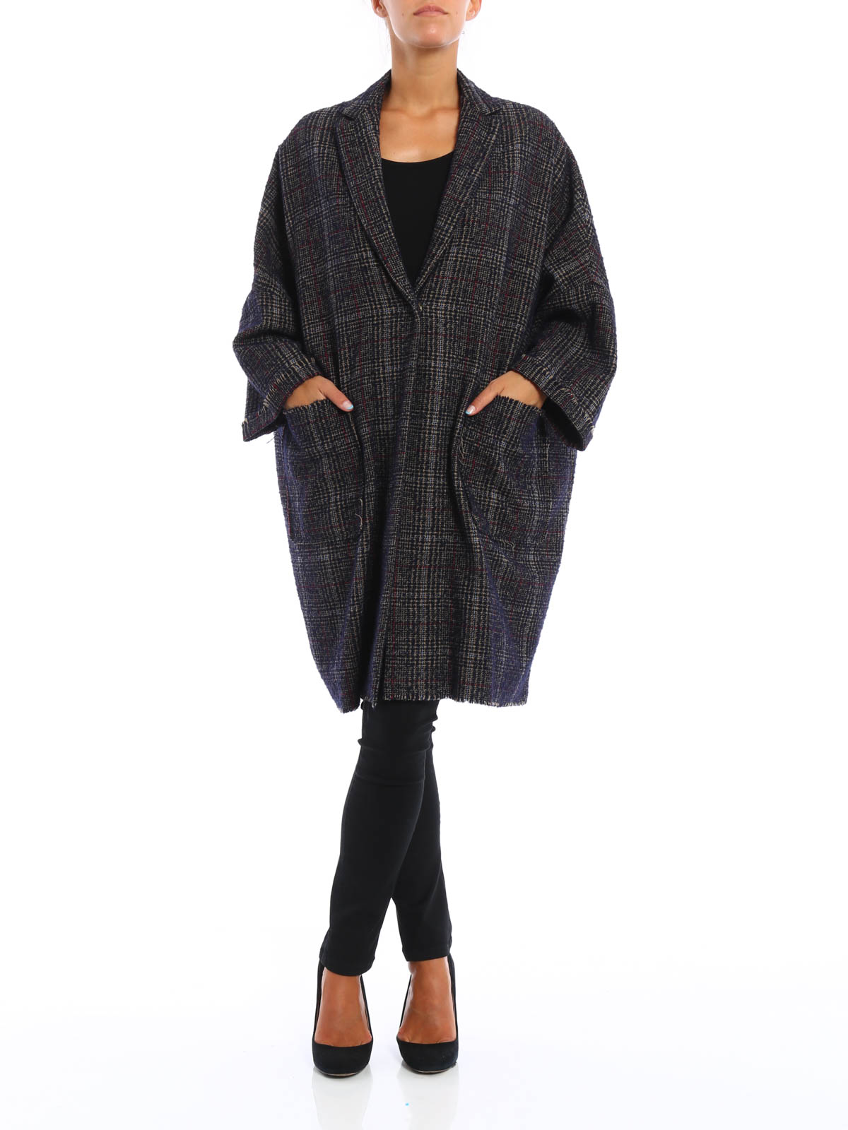 Knee length coats Semicouture - Oversize check coat - Y6AN02C0007