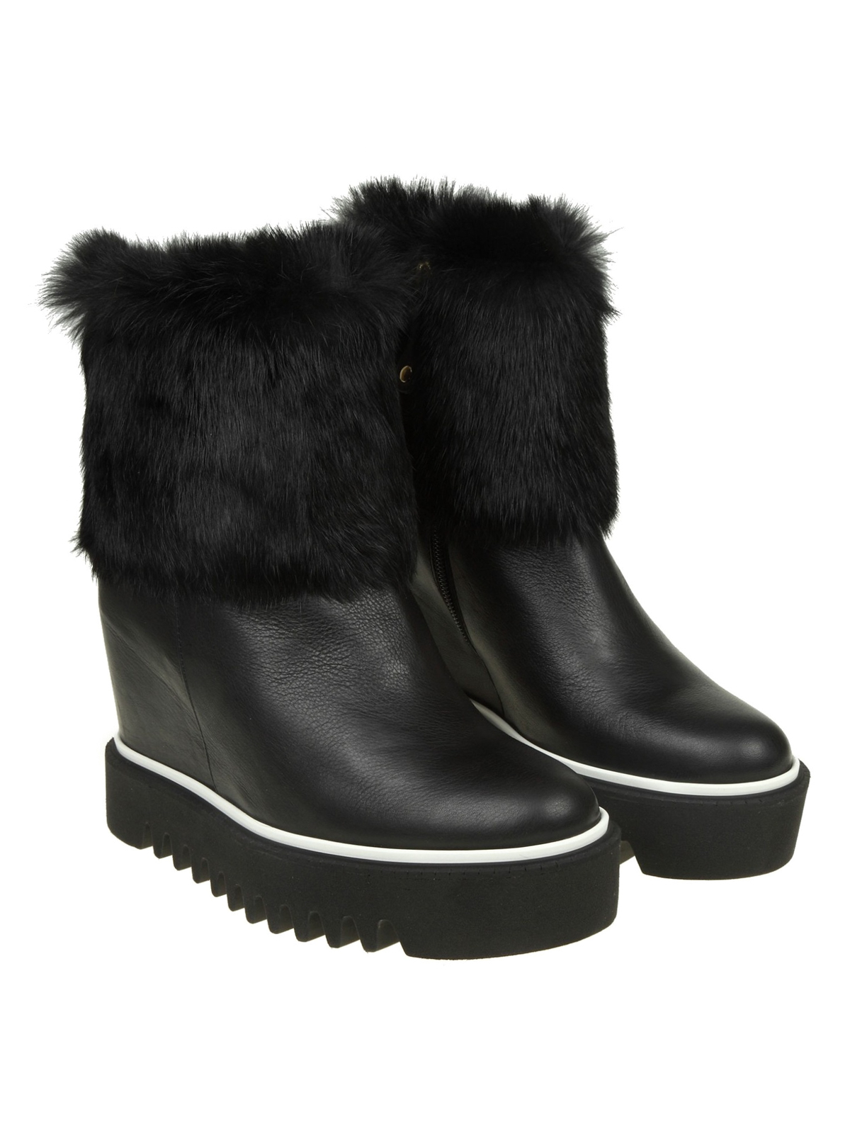 black leather boots with fur