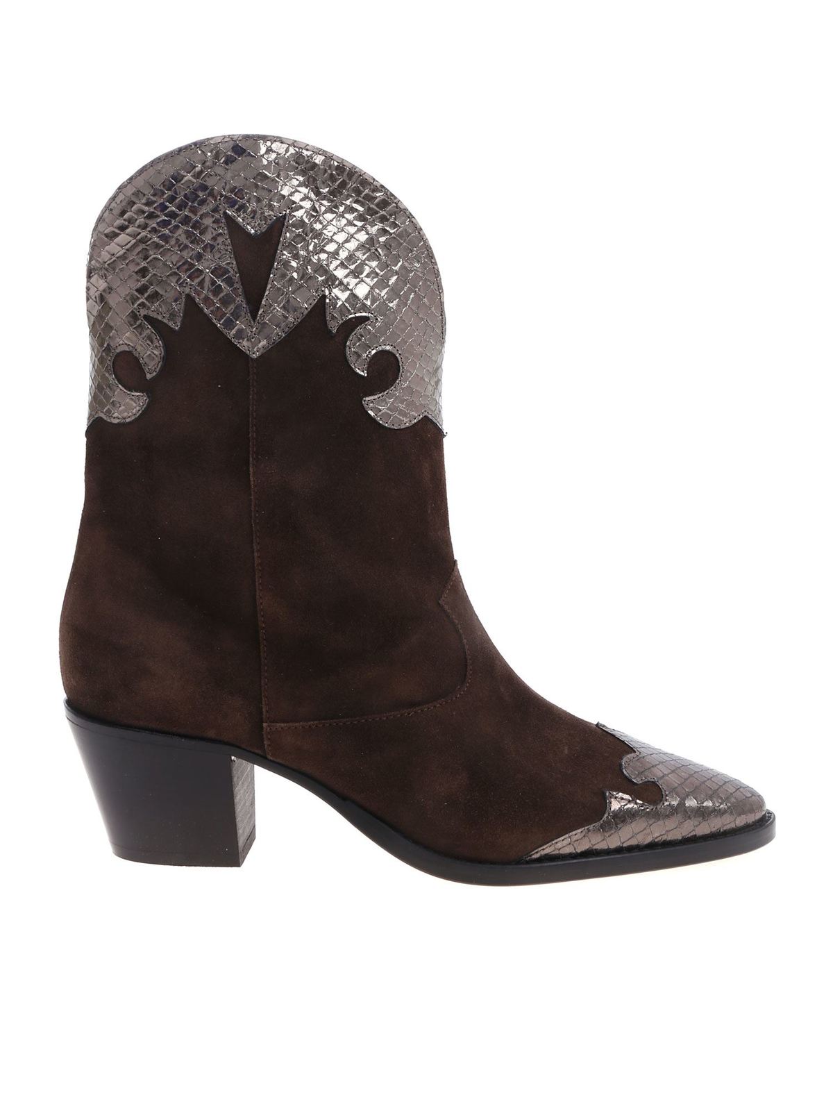 PARIS TEXAS BROWN AND GRAY SUEDE BOOTS BY PARIS TEXAS