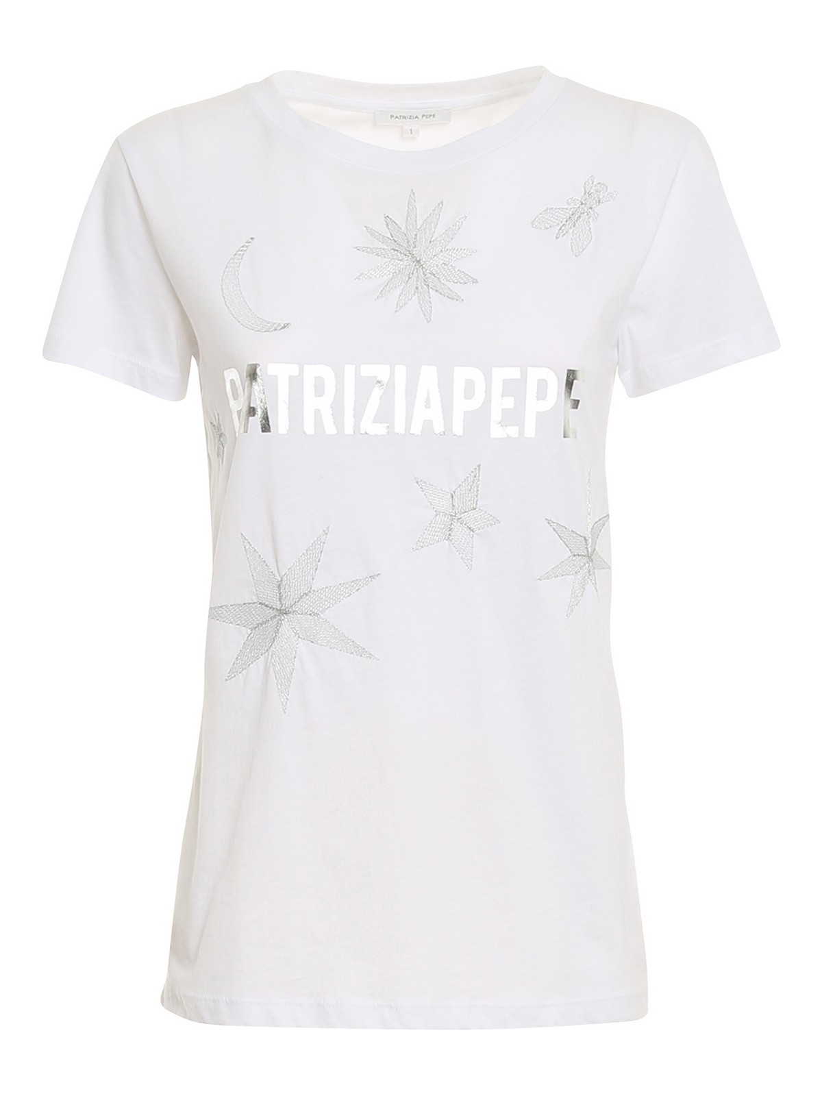 PATRIZIA PEPE T-SHIRT WITH LAMINATED DETAILS