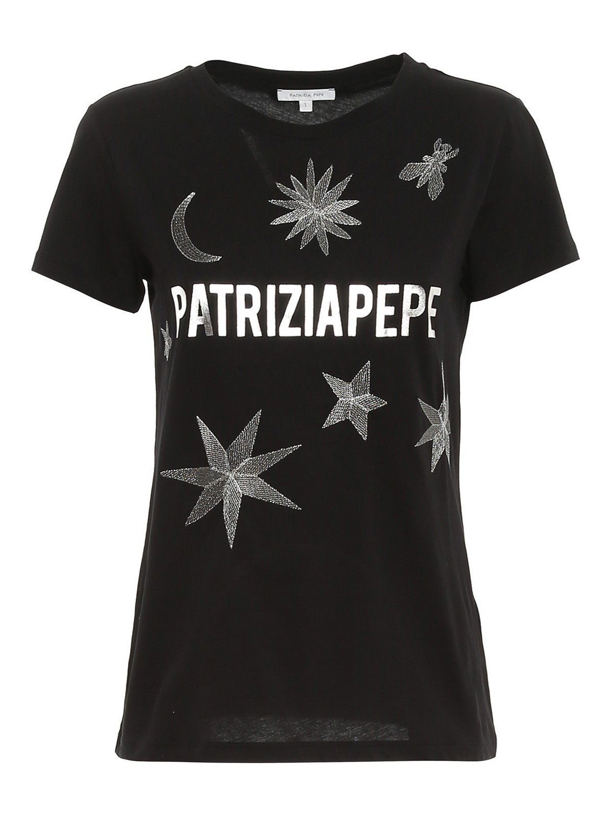 PATRIZIA PEPE T-SHIRT WITH LAMINATED DETAILS