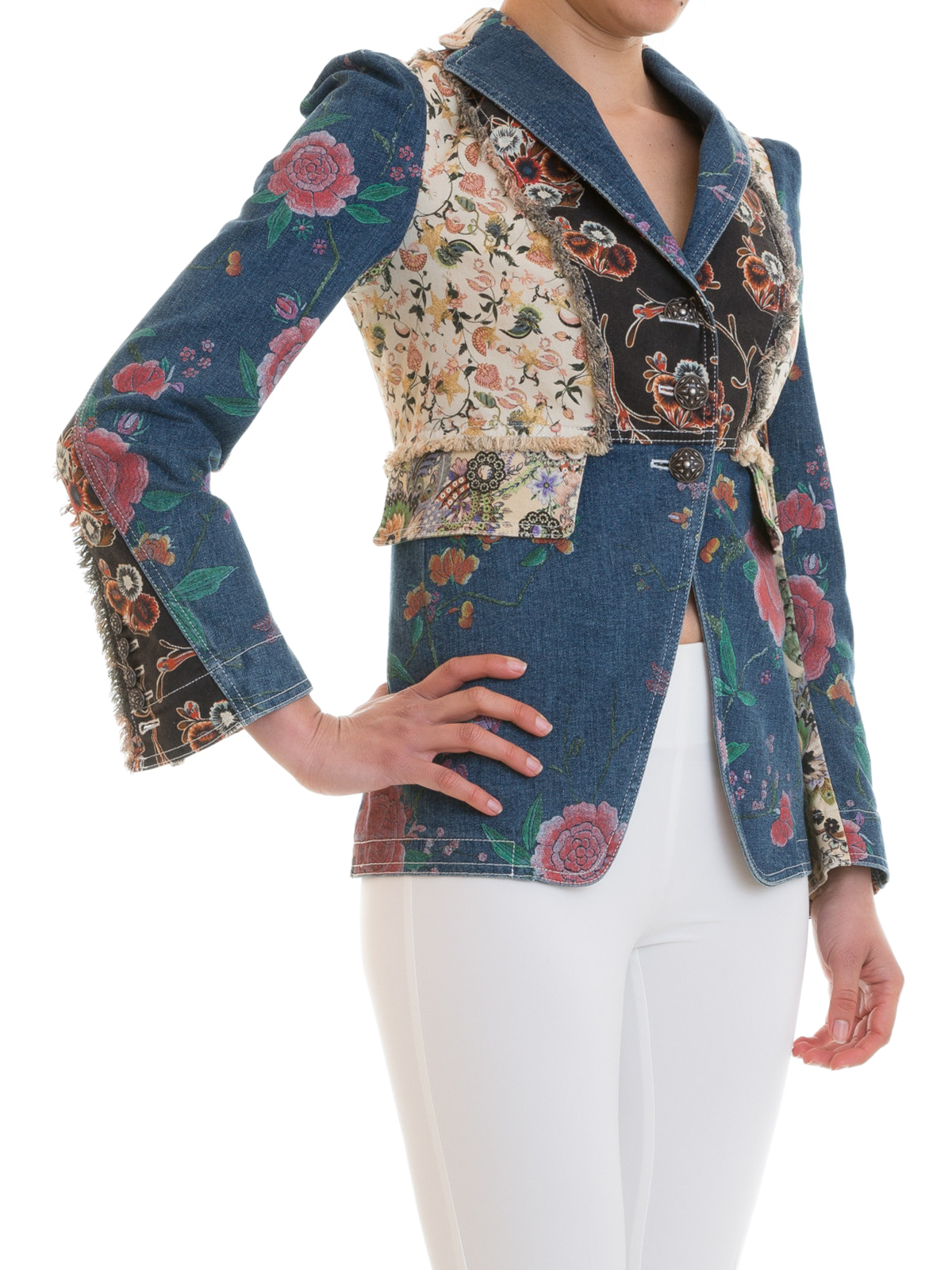Roberto Cavalli - Patterned denim patchwork blazer - denim jacket - EWJ429DAD66D2045