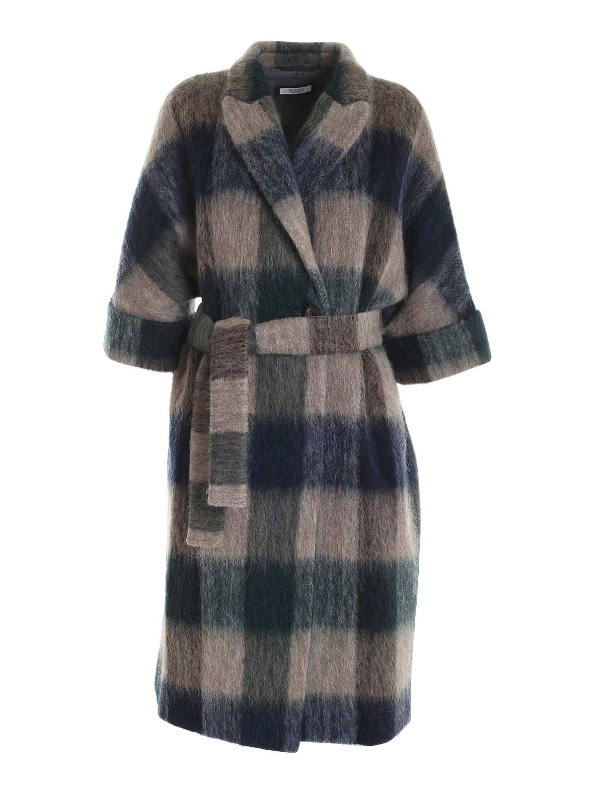 Long coats Peserico - Checked coat brown green and blue - S20051A05480939