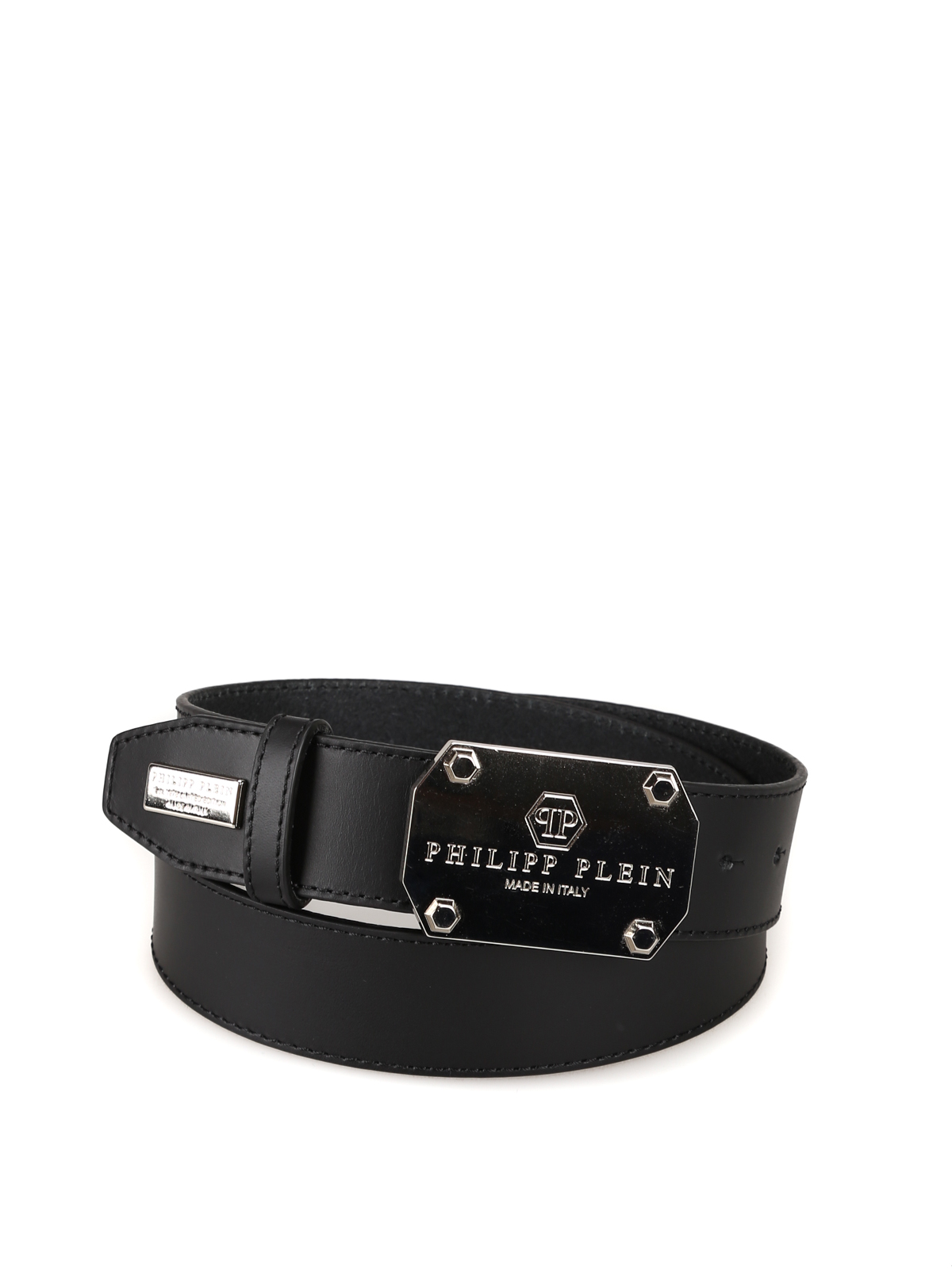Belts Philipp Plein - Original logo plaque black leather belt ...