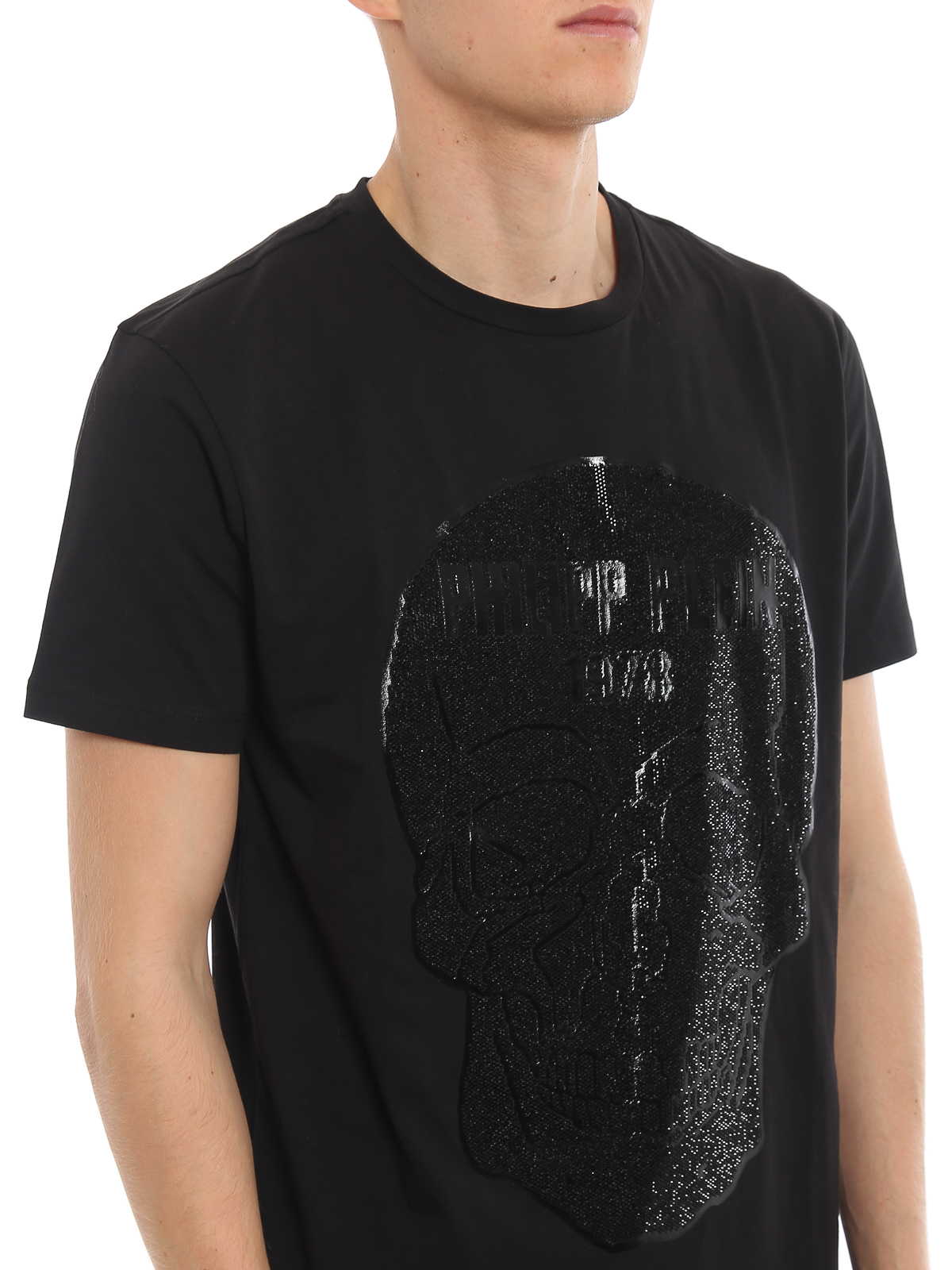 T-shirts Philipp Plein - Platinum Cut Round Neck Skull black T-shirt ...