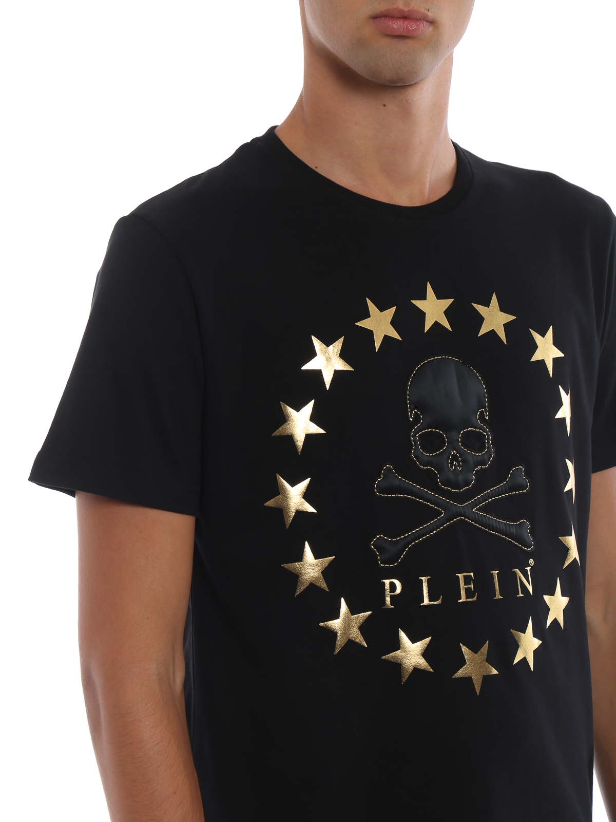 philipp plein gold skull t shirt