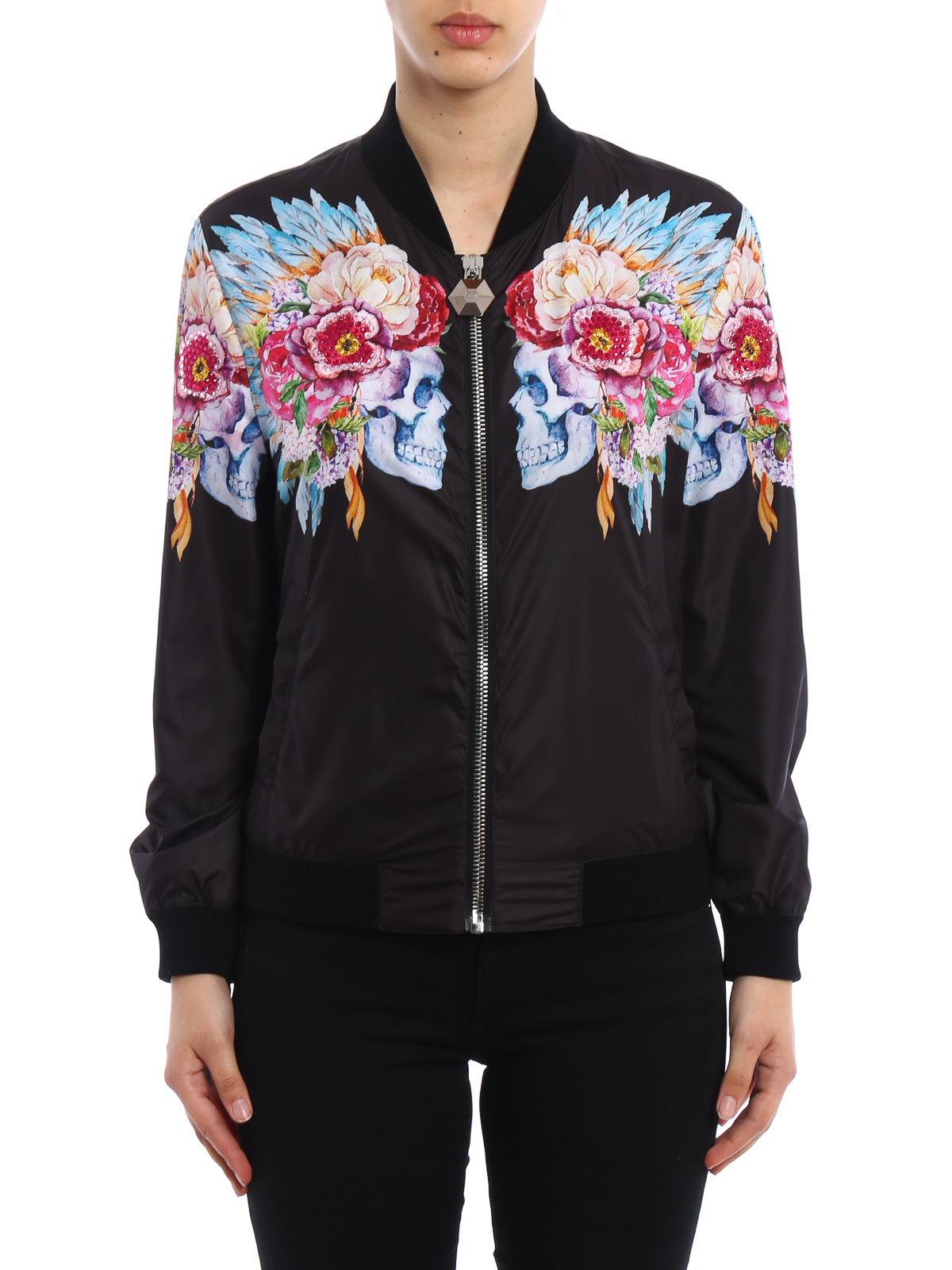 Flowers embellished bomber jacket 
