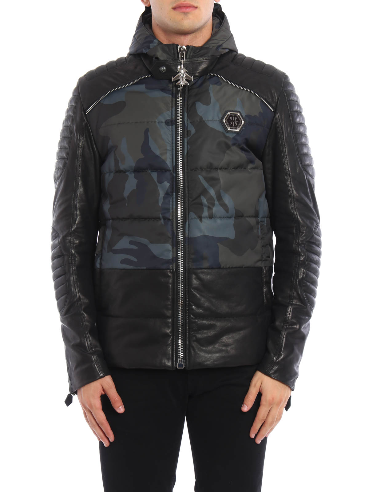 Philipp Plein Bludhaven leather and nylon jacket - HM21137250