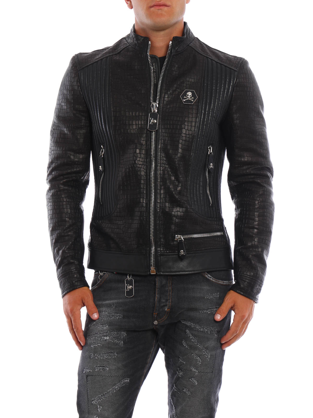Leather jacket Philipp Plein - Grunge croco print leather jacket ...