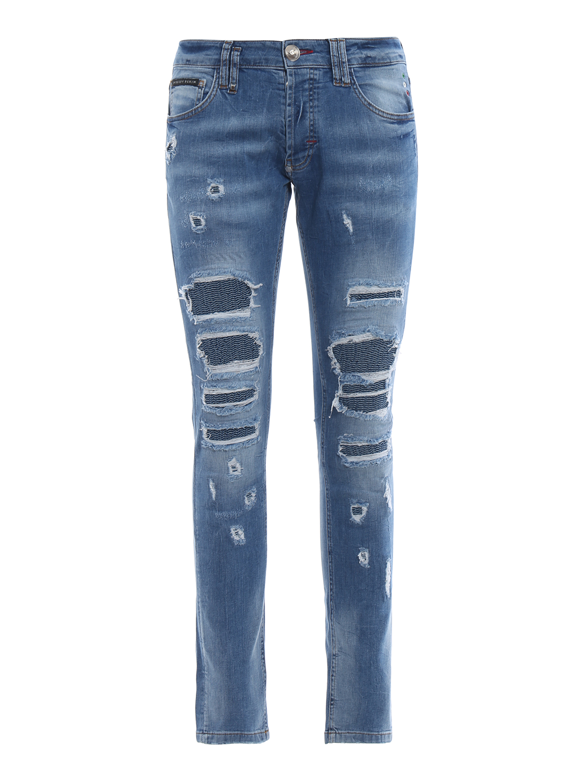 Straight leg jeans Philipp Plein - Snatch ribbed patch jeans ...