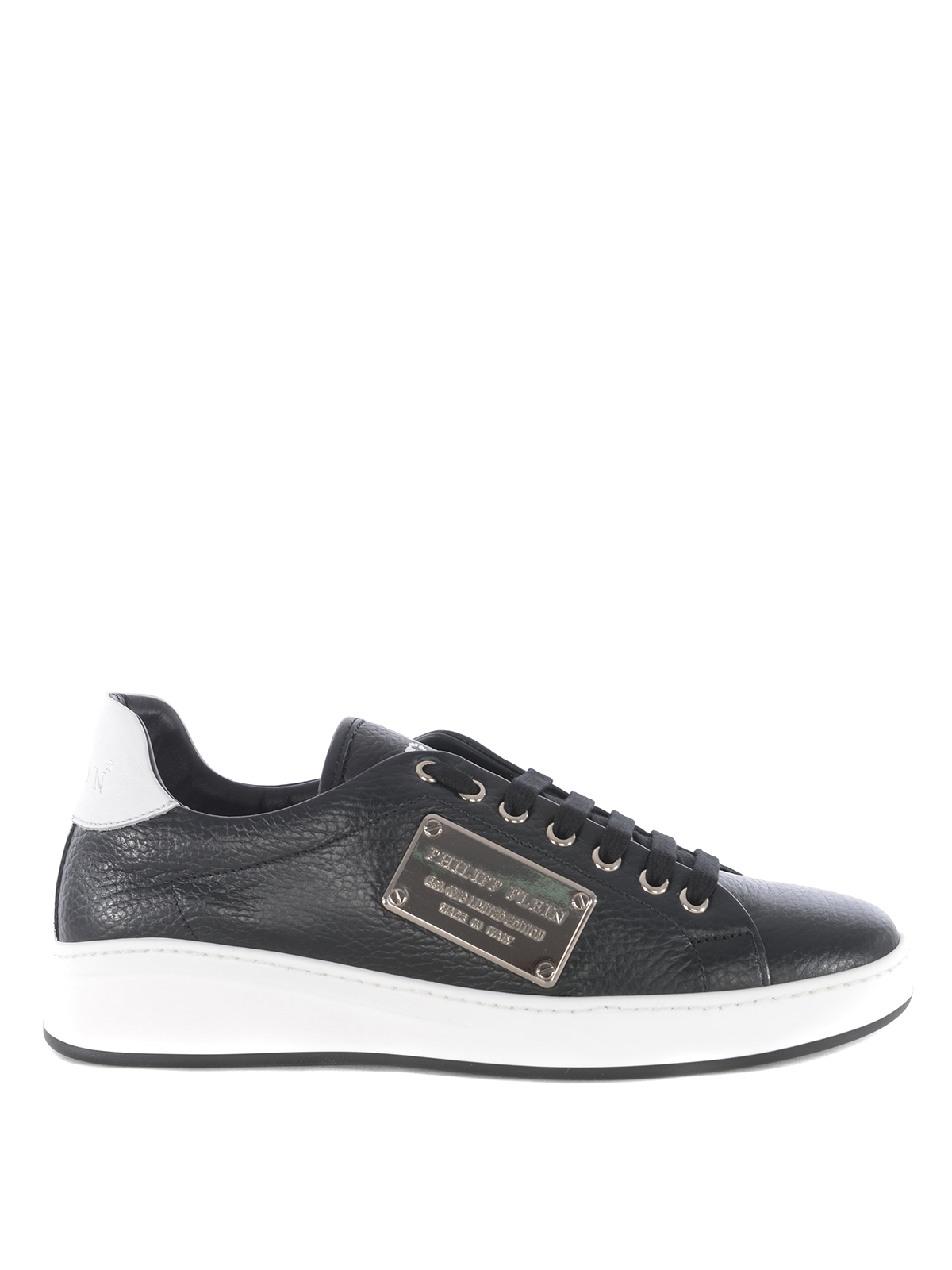 Trainers Philipp Plein - Logo plaque hammered leather sneakers ...