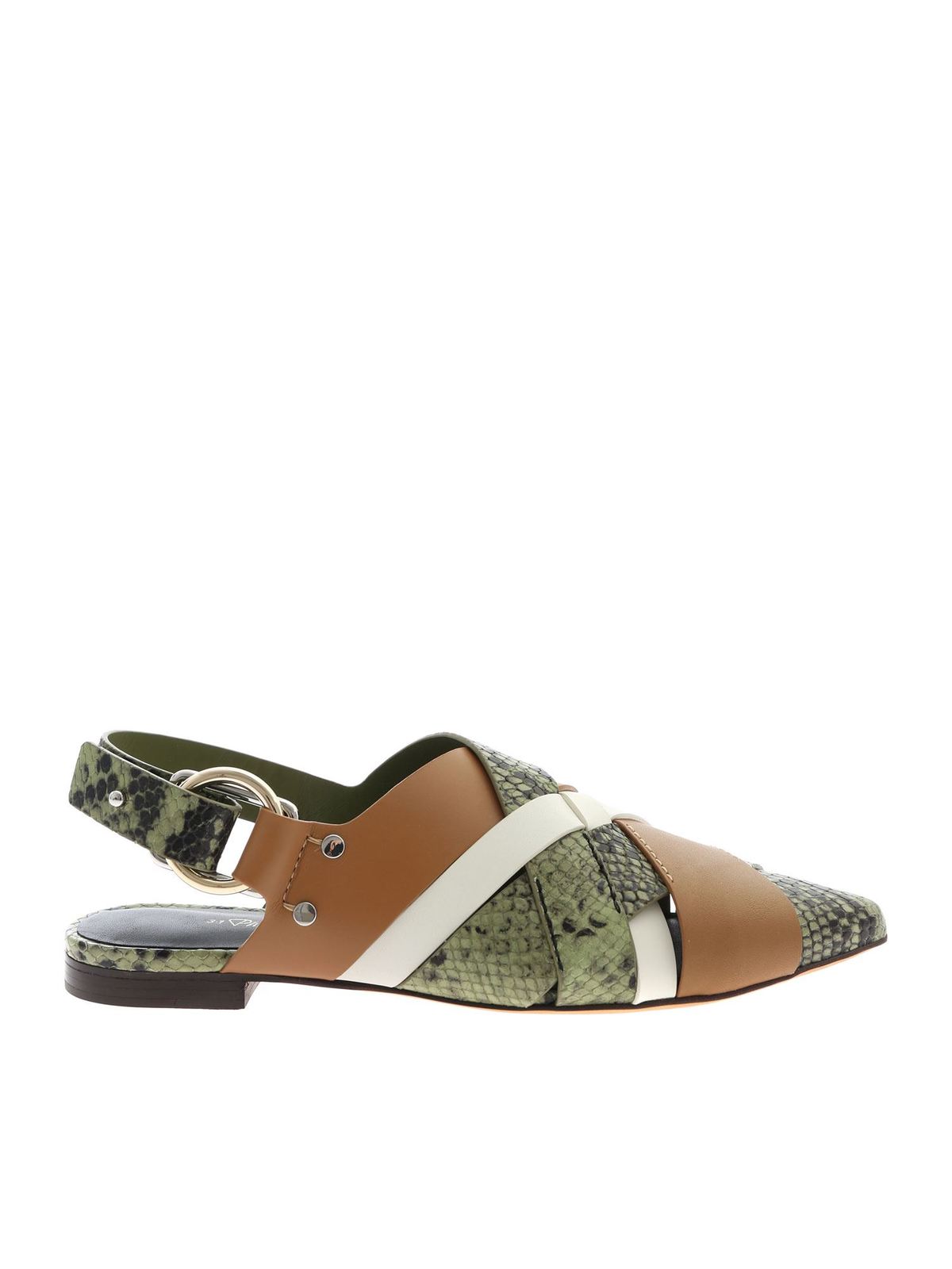 PHILLIP LIM MULES DEANNA IN GREEN AND BROWN