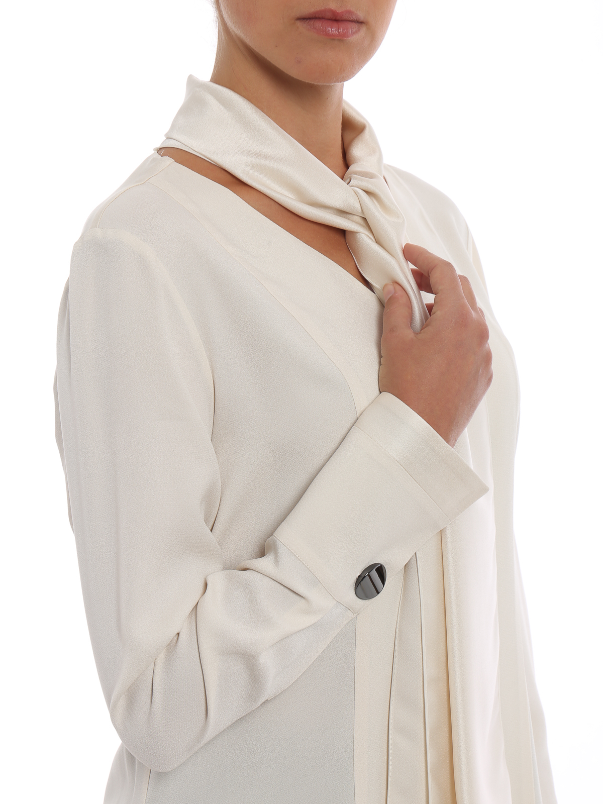 Blouses Piazza Sempione - Maxi self white crepe de chine blouse - PC080M0T92370804