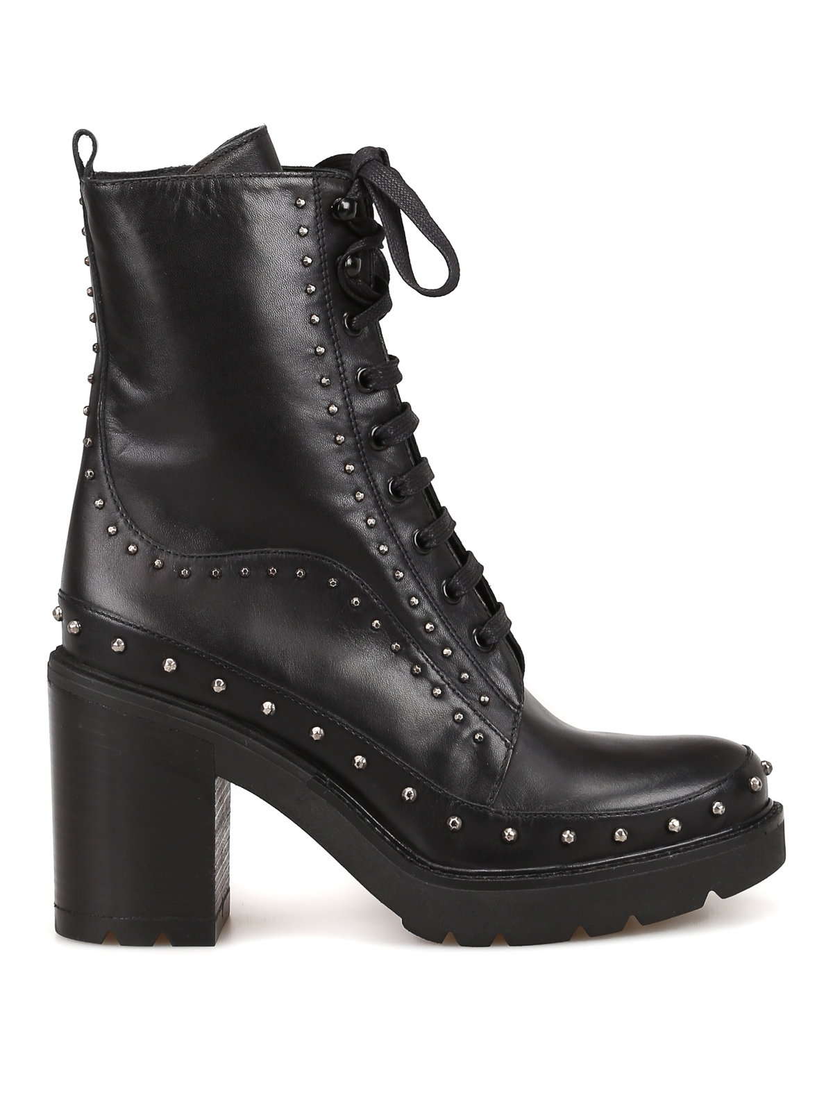 Pinko Carezza High Heel Leather Combat Boots In Black | ModeSens