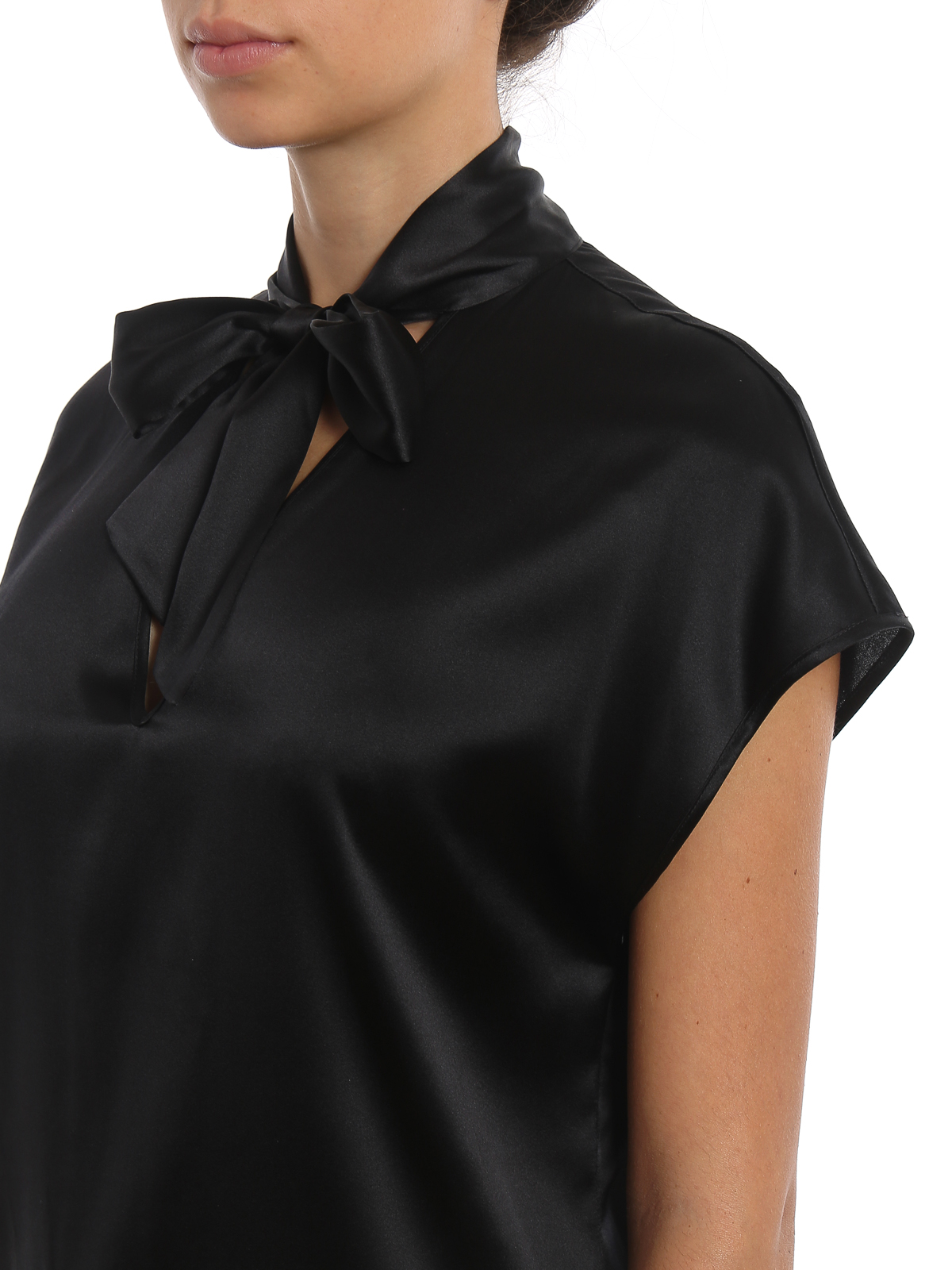 black satin blouse with bow